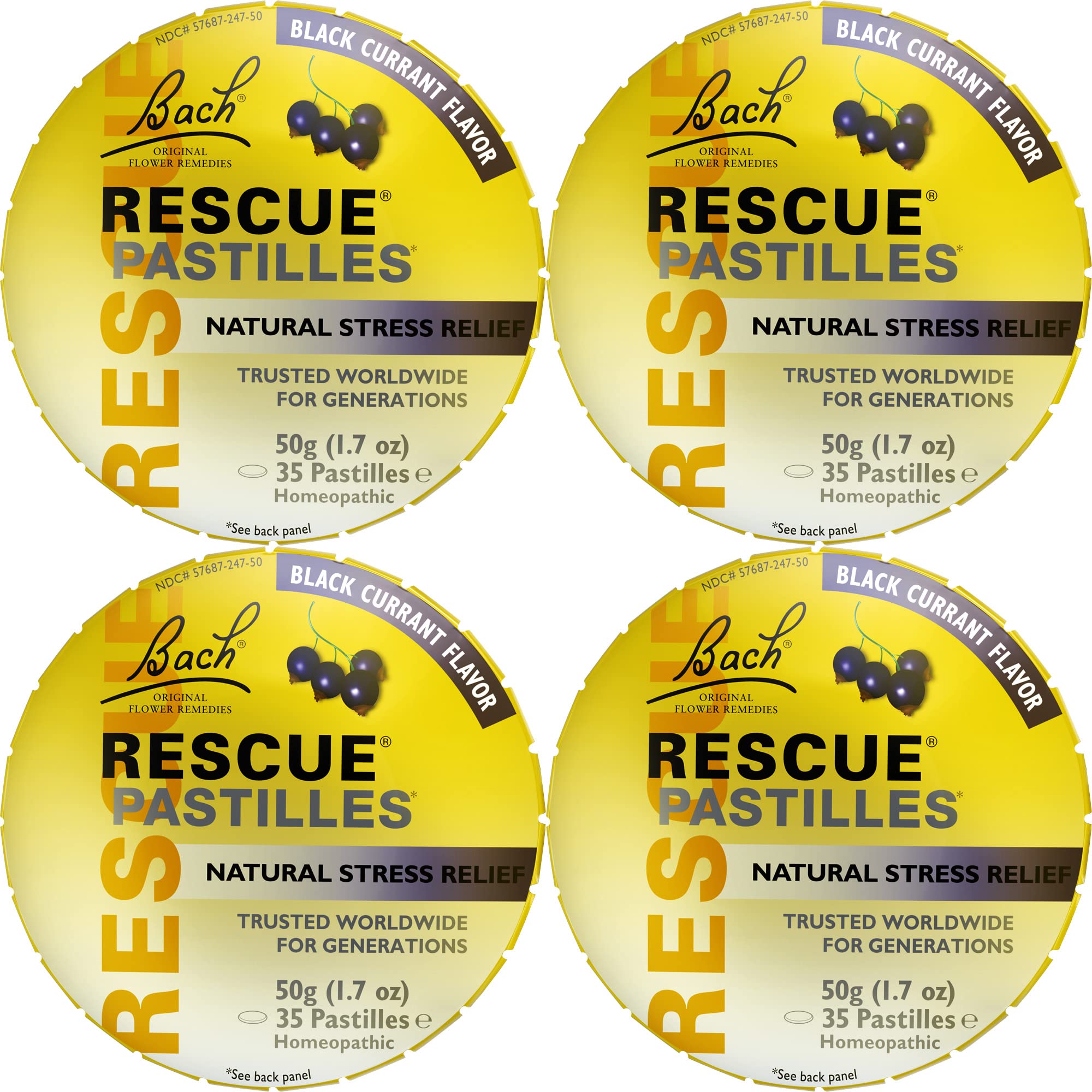 Pastillas Rescue de arándano negro en envase, ayudan a mantener la calma diaria.