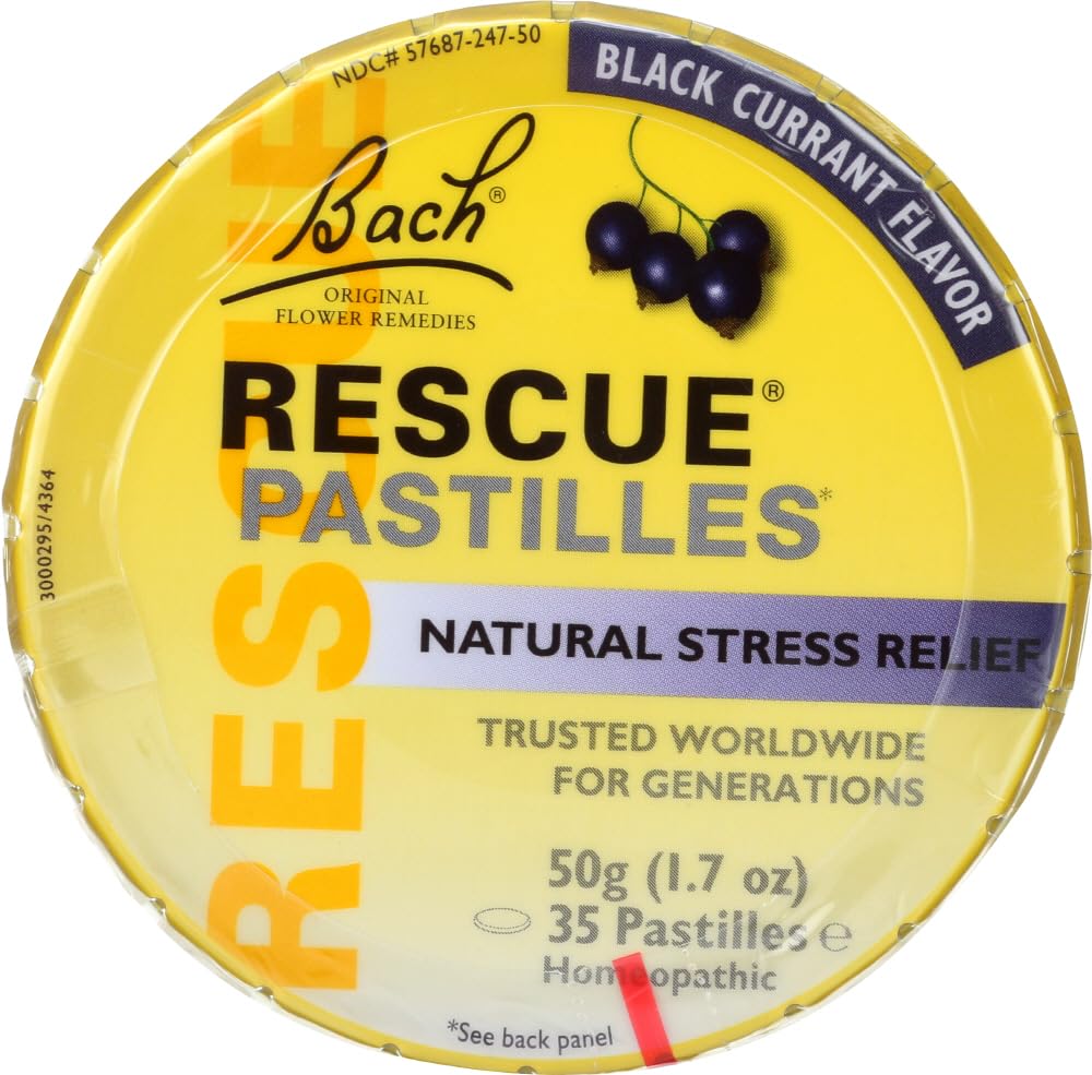 Pastillas RESCUE de grosella negra en frasco, aroma reconfortante para días ocupados