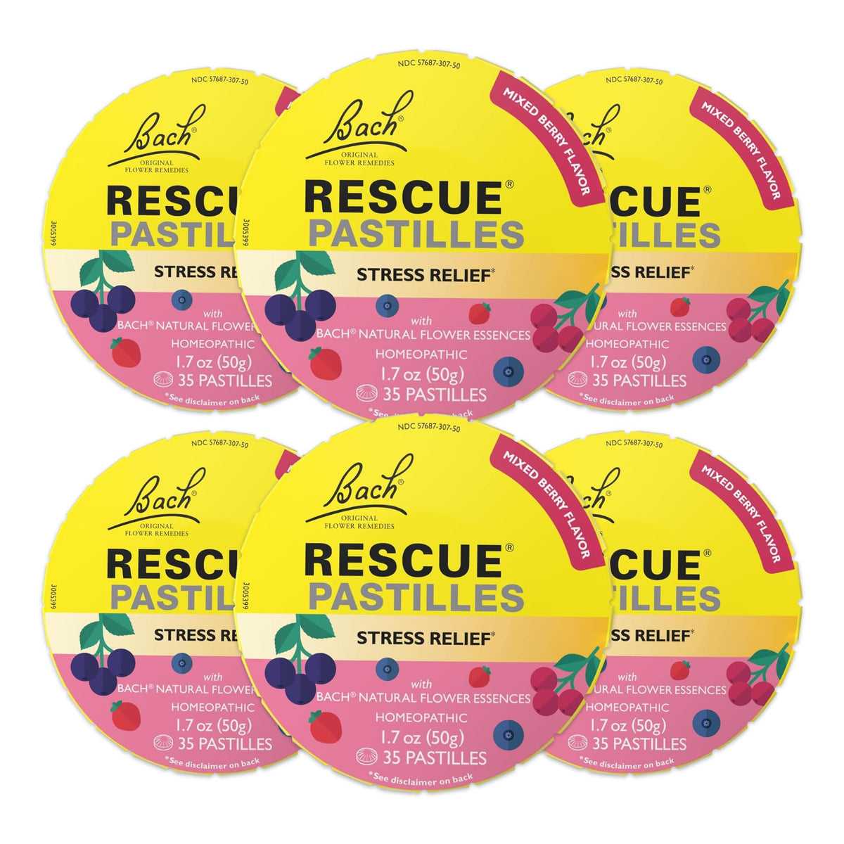 Pastillas RESCUE de mezcla frutos rojos en lata para calma diaria.