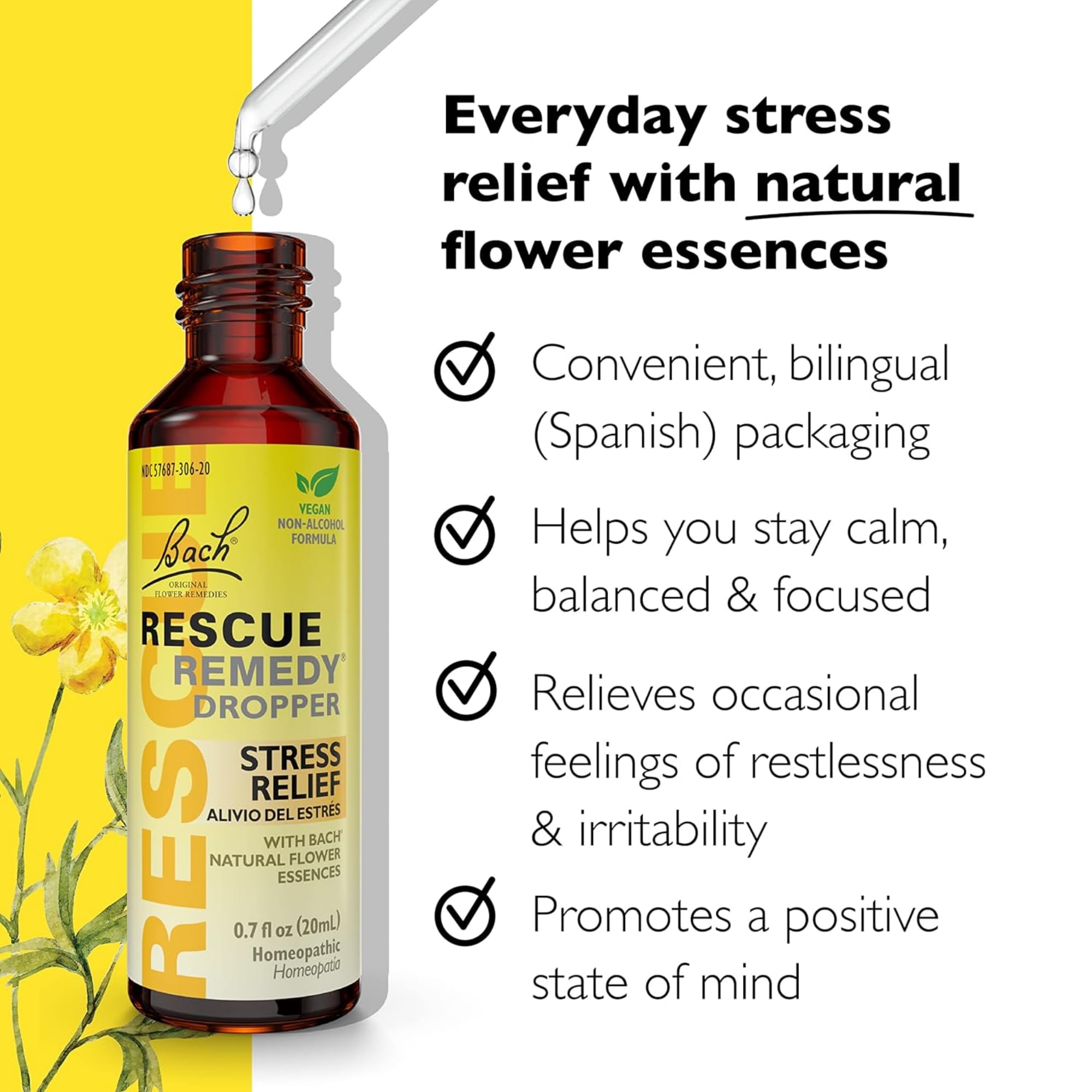 RESCUE Remedy botella de 20 ml para uso rápido en momentos de tensión.