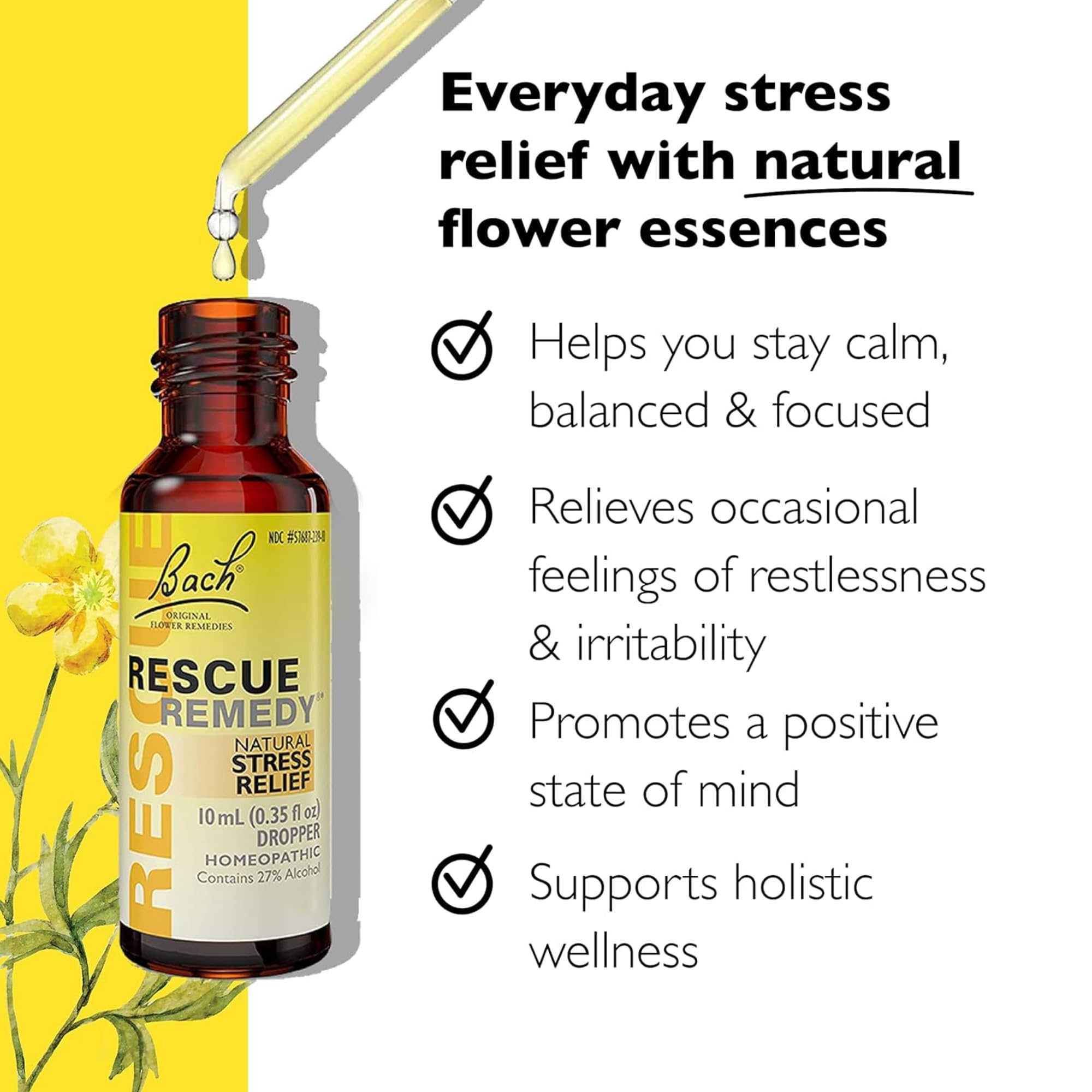 RESCUE REMEDY: gotas en botella para alivio suave del estrés.