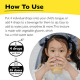 Aplicación sublingual rápida con RESCUE REMEDY KIDS para niños.