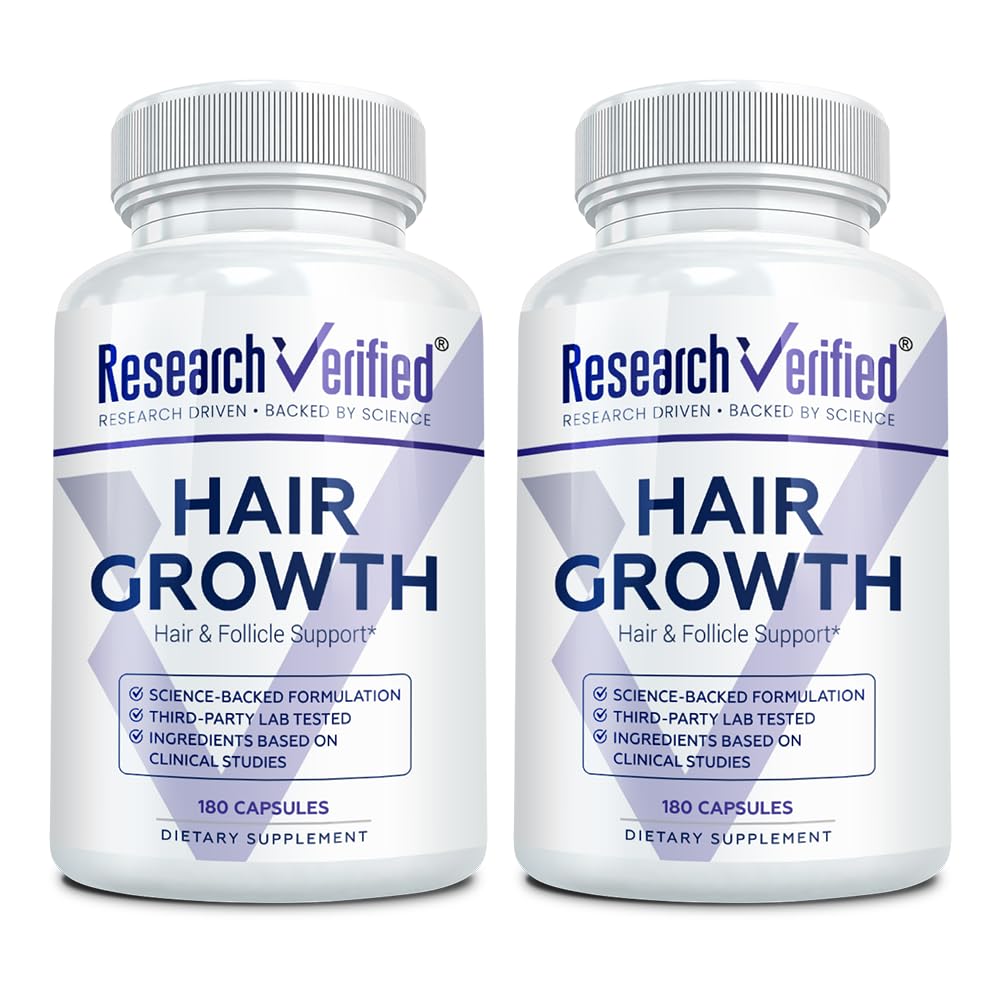 Research Verified Apoyo al Crecimiento del Cabello, botella frontal para cabello más saludable.