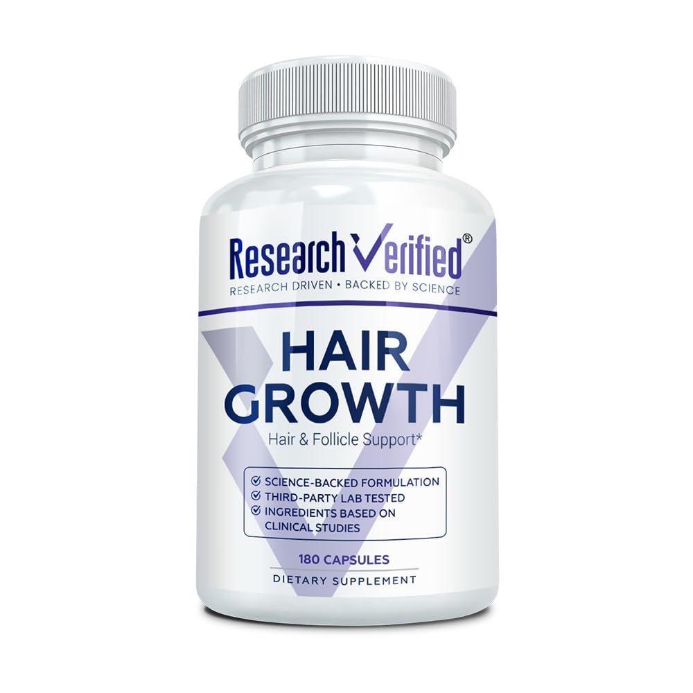 Research Verified Hair Growth Support – botella y vertido, opción cómoda para tu rutina diaria.