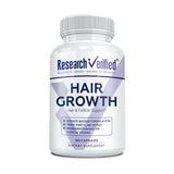 Research Verified Hair Growth Support – botella y vertido, opción cómoda para tu rutina diaria.