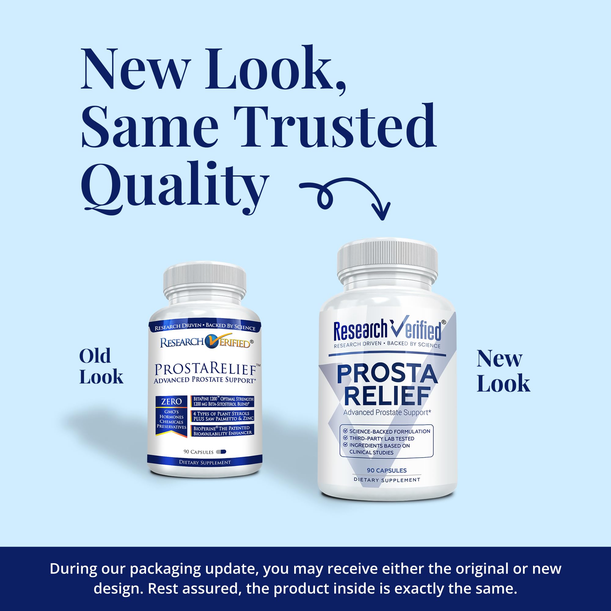 Research Verified Prosta Relief frasco con Bioperine para absorción mejorada.