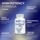 Research Verified Thyroid Aid, etiqueta lateral legible, datos de ingredientes clave.