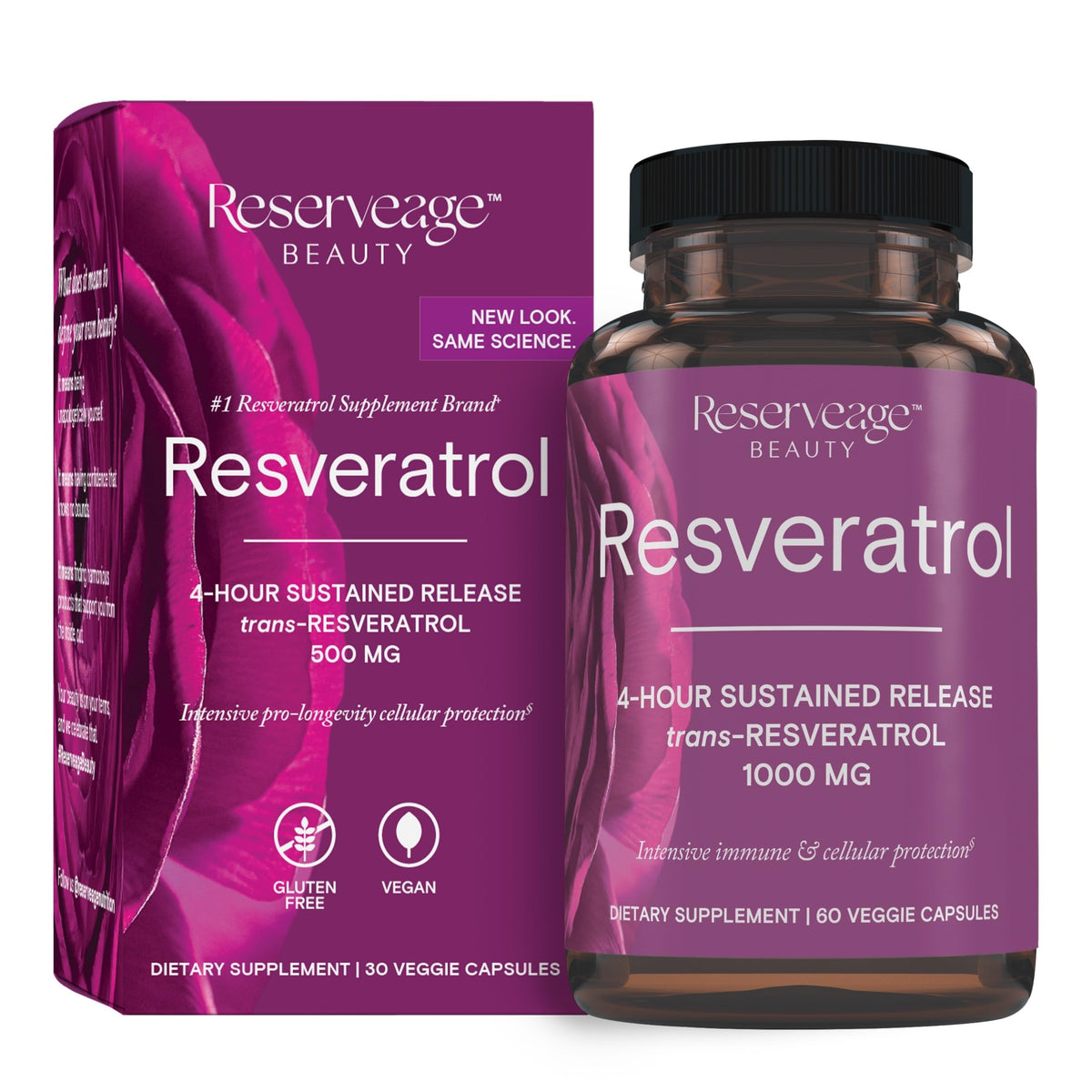 Reserveage Belleza envase de cápsulas para apoyo diario a la salud cardíaca e inmunidad.