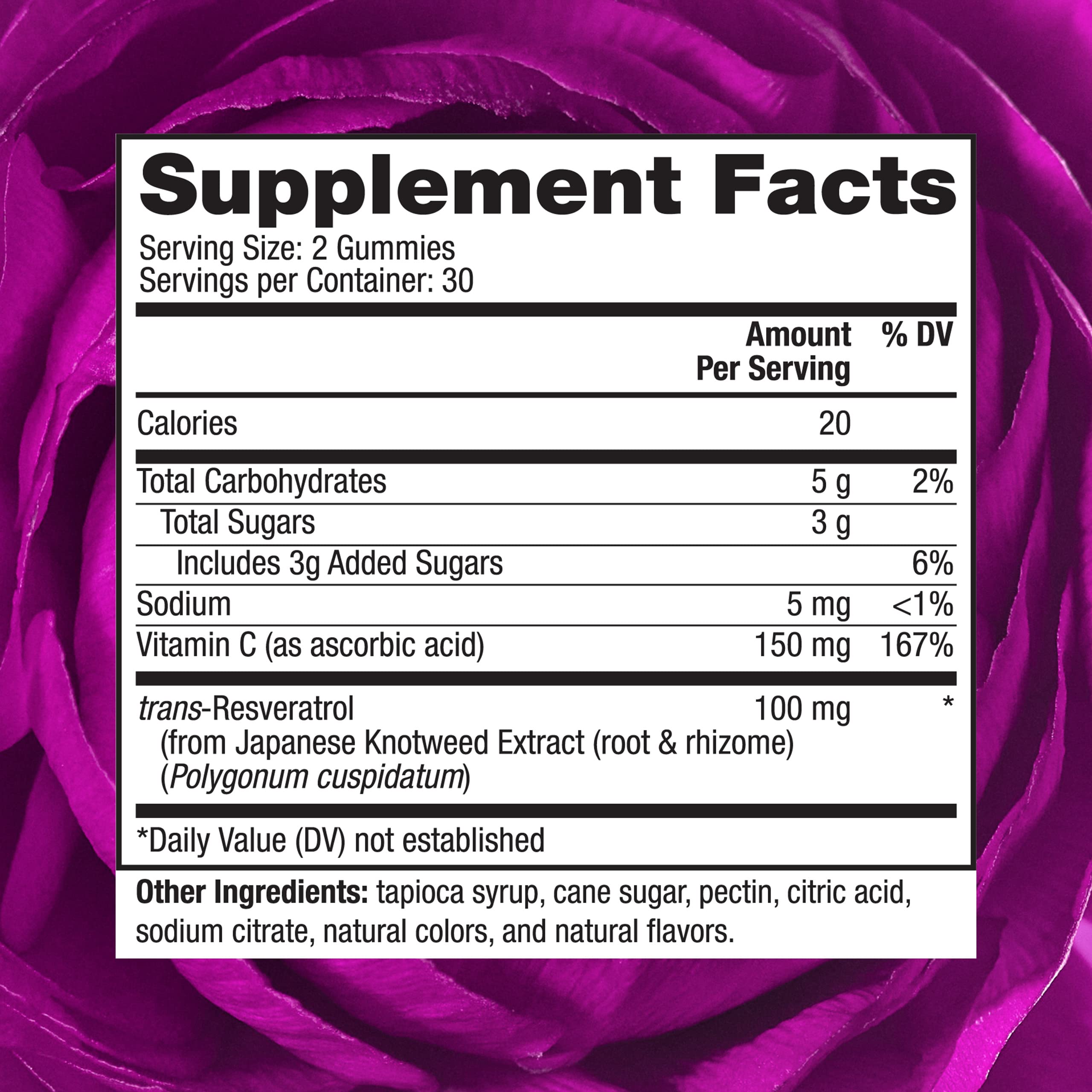 Reserveage Beauty gomitas resveratrol 100 mg, dosis diaria, facilita la rutina saludable.