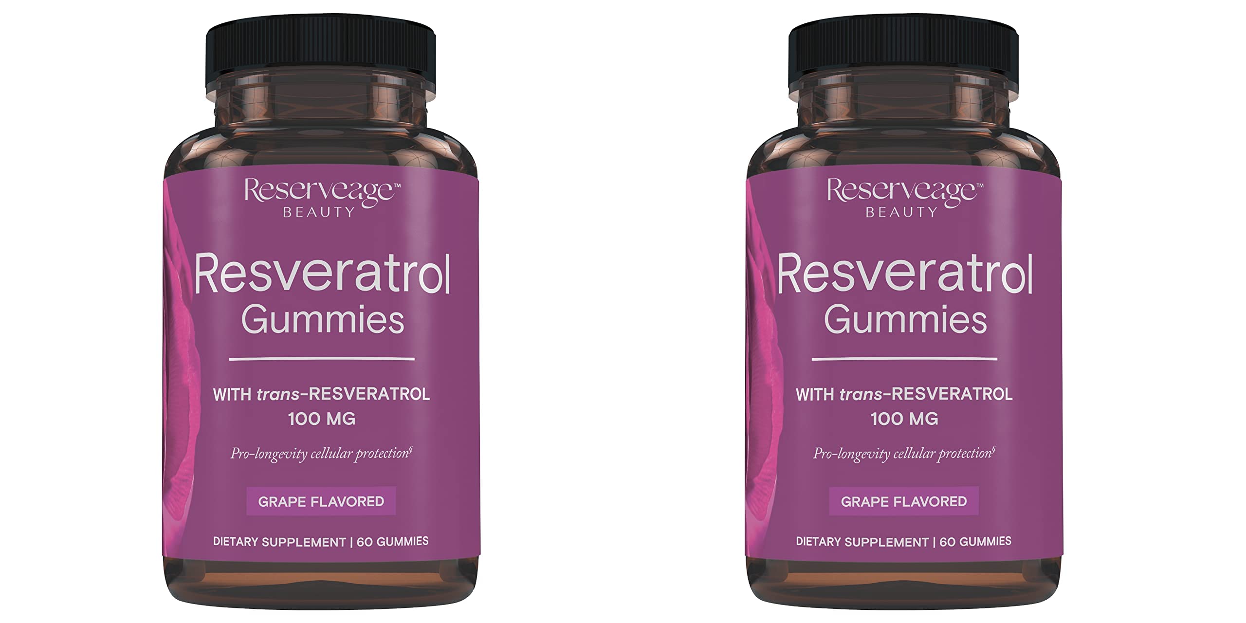 Reserveage Beauty gomitas resveratrol 100 mg, envase, apoyo antioxidante para la salud cardiovascular.