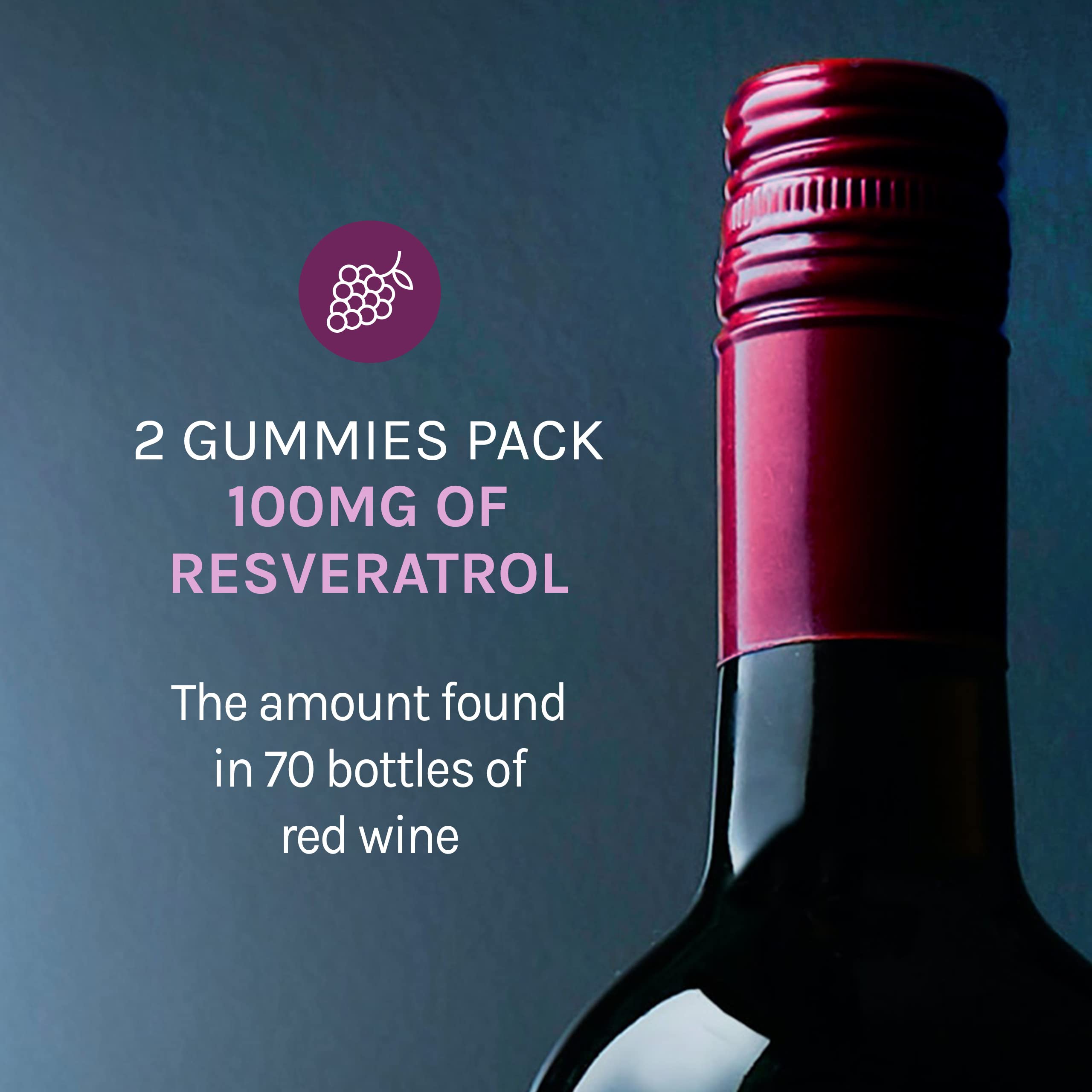 Reserveage Beauty gomitas resveratrol 100 mg, presentación vegana, aptas para dietas sin productos animales.