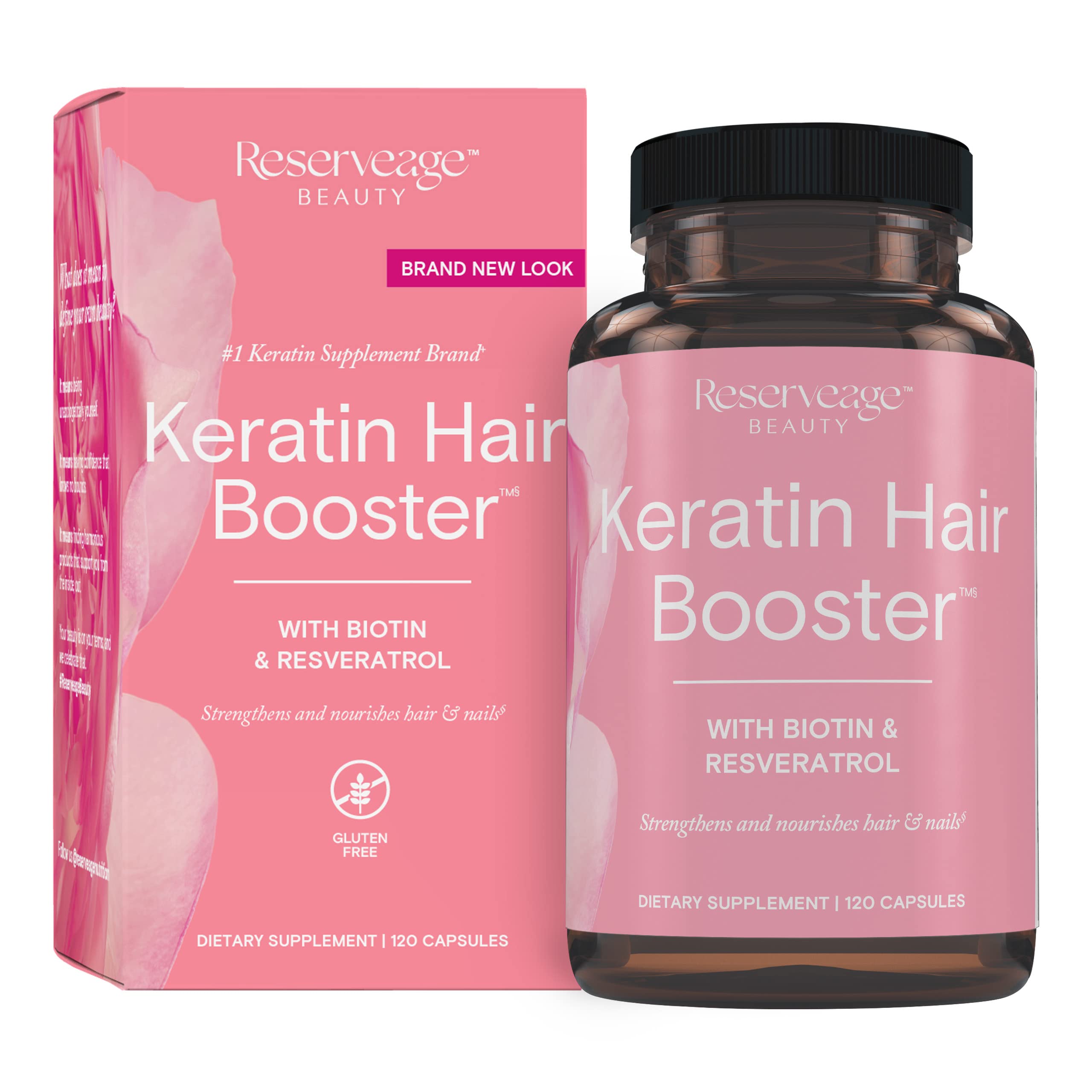 Reserveage Keratina: cápsulas en botella para cabello y uñas fuertes.