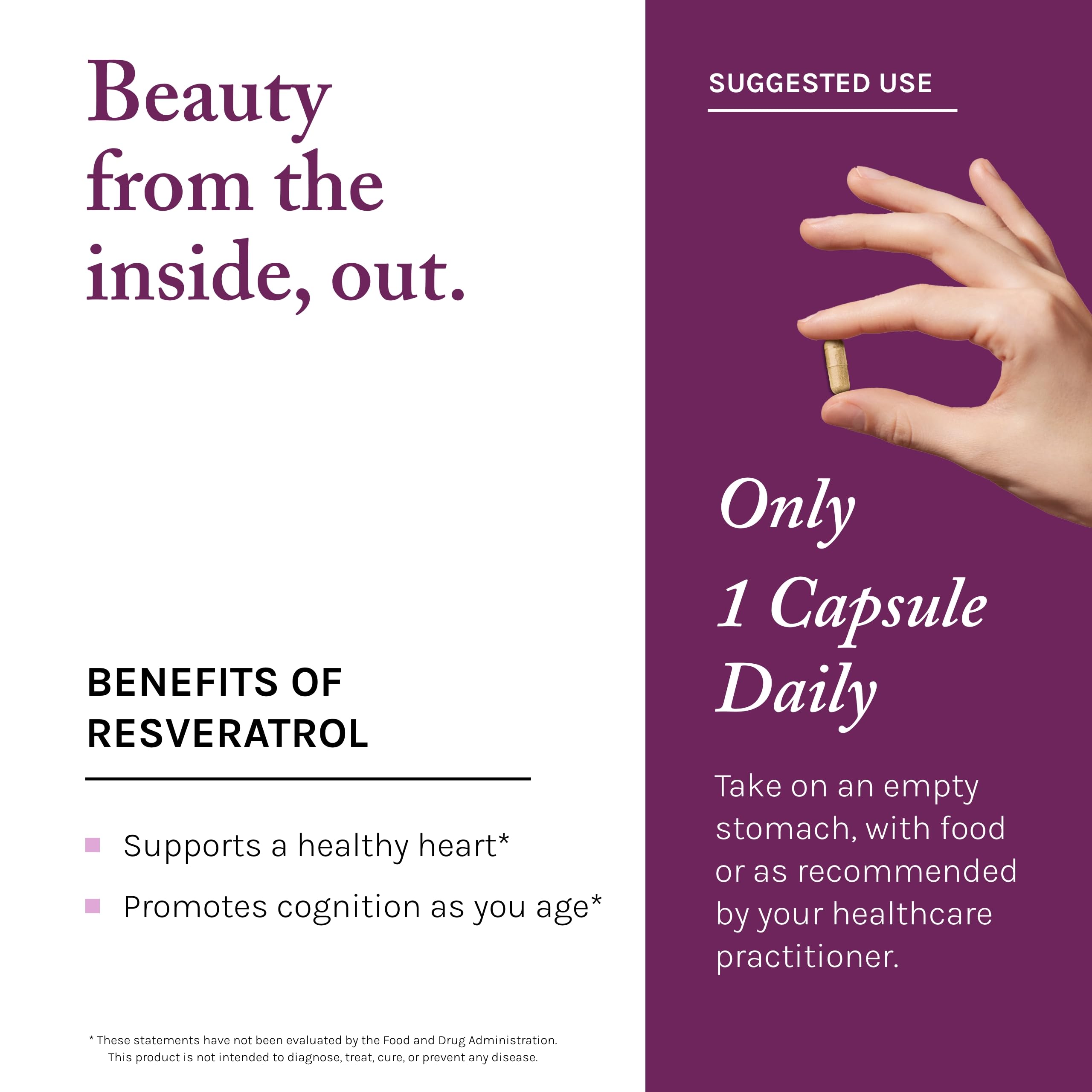 Reserveage Beauty Resveratrol 100 mg uso diario en la rutina matutina.