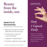 Reserveage Beauty Resveratrol 250 mg, envase compacto, ideal para viaje y rutina diaria.