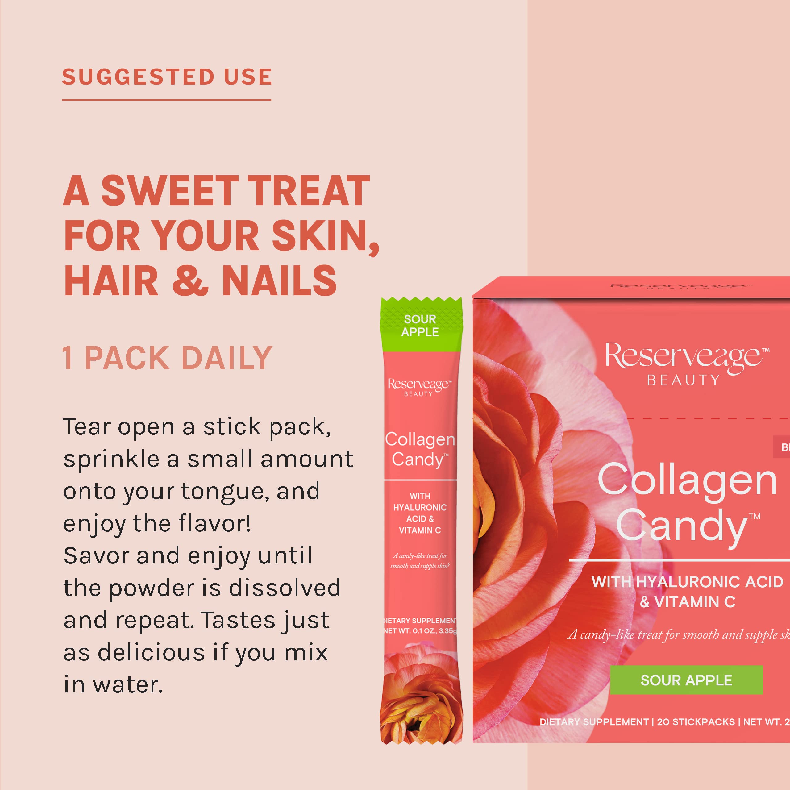 Enfoque en uñas y cabello con caramelos de colágeno Reserveage