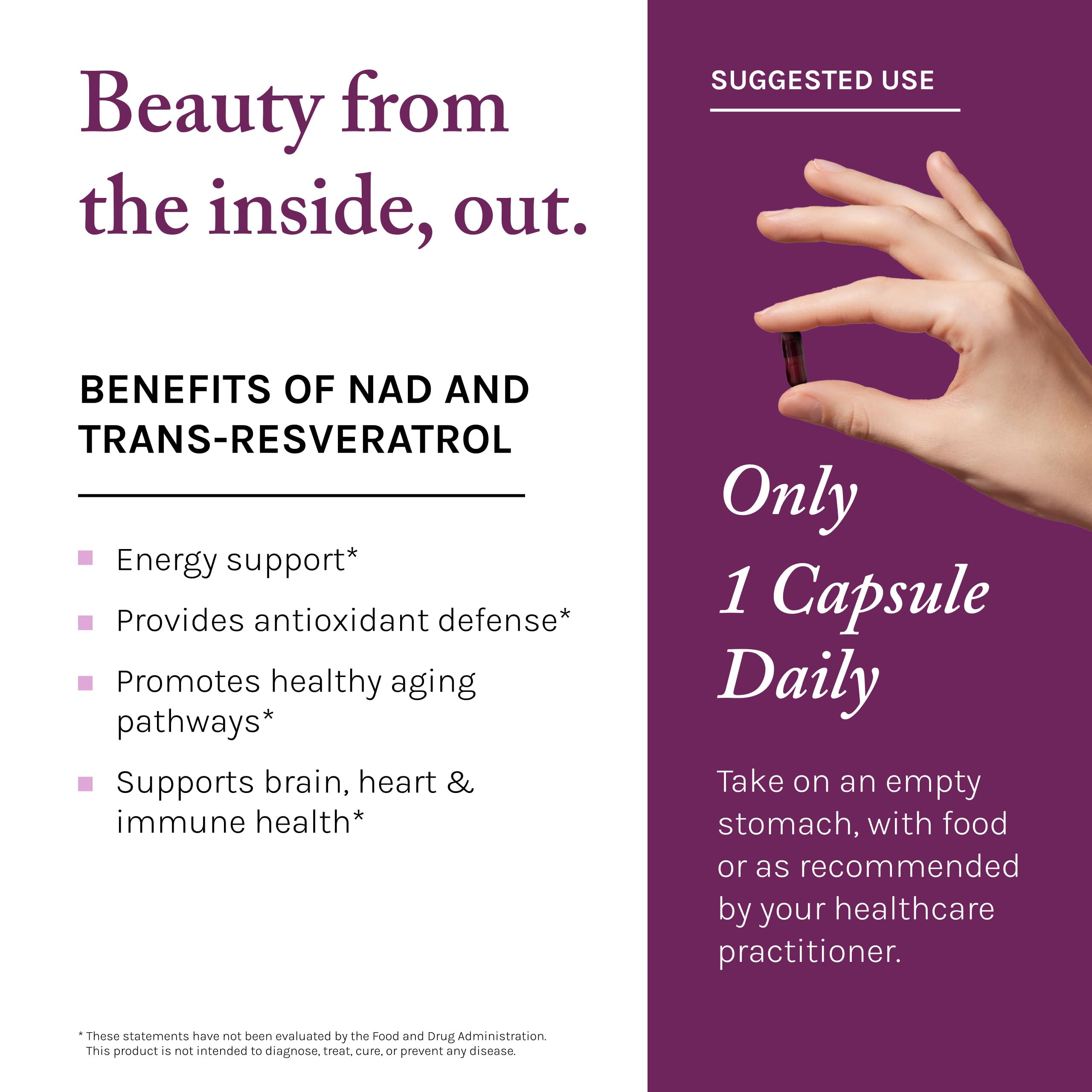 Reserveage NAD Resveratrol Plus, caja de empaque; enfoque en salud general.