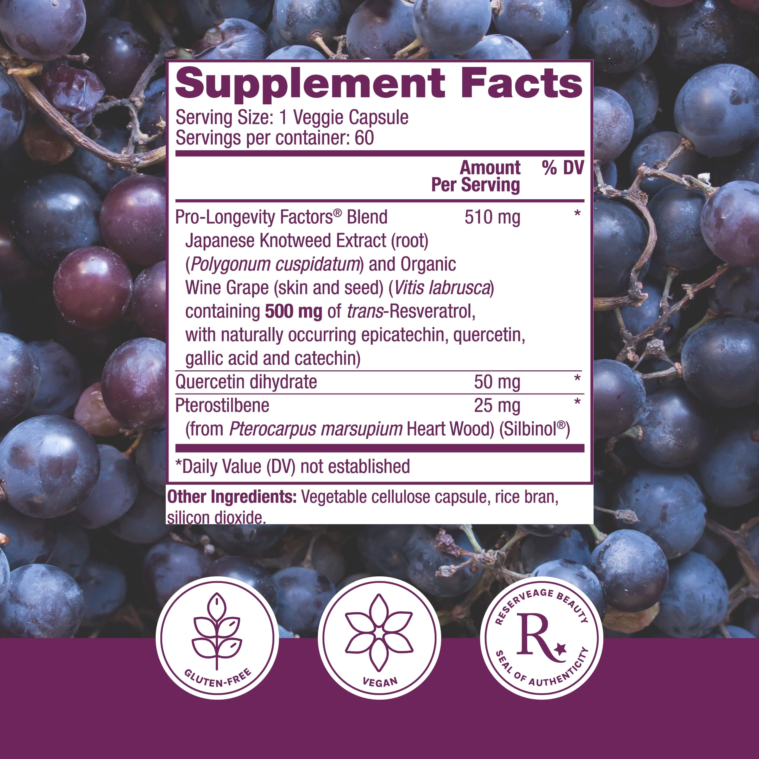 Reserveage Nutrition pterostilbeno-ingredientes-naturales, mezcla Pro-Longevity para bienestar.