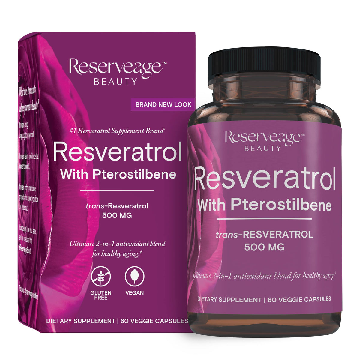 Reserveage Nutrition resveratrol-500mg cápsula diaria, antioxidante para apoyar la salud.