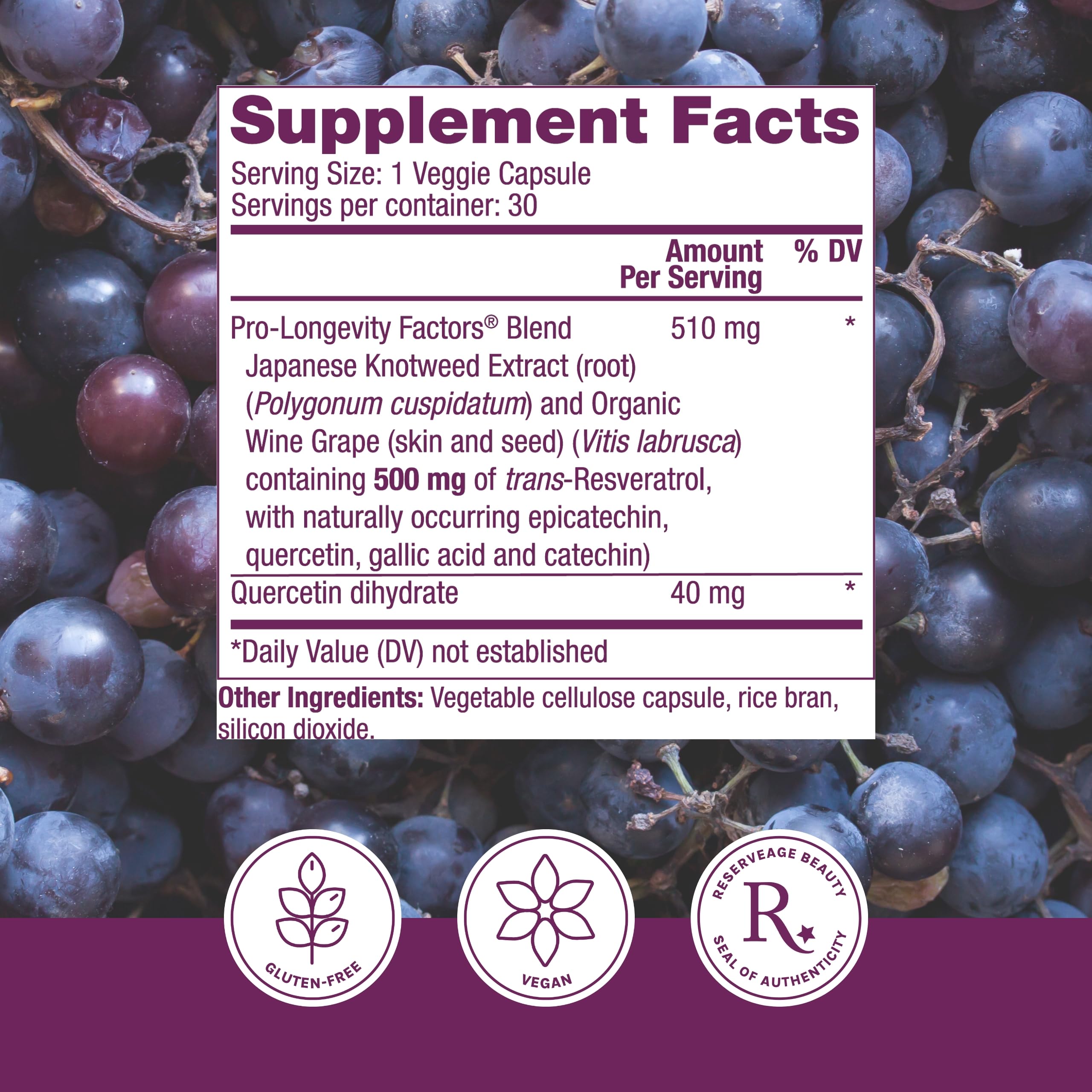 Reserveage Nutrition Resveratrol 500 mg - cápsulas: consumo diario fácil