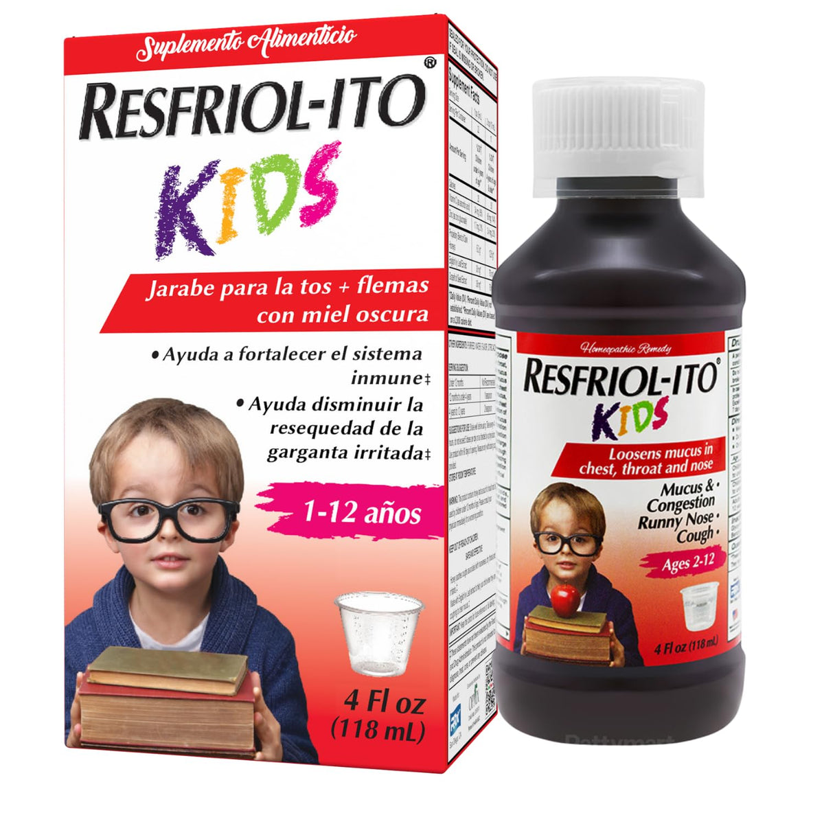 Resfriolito Kids: frasco jarabe para congestión nasal en niños, alivio suave.