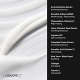 Reshape+ Ingredientes naturales, arnica y hierbas para cuidado de piel.