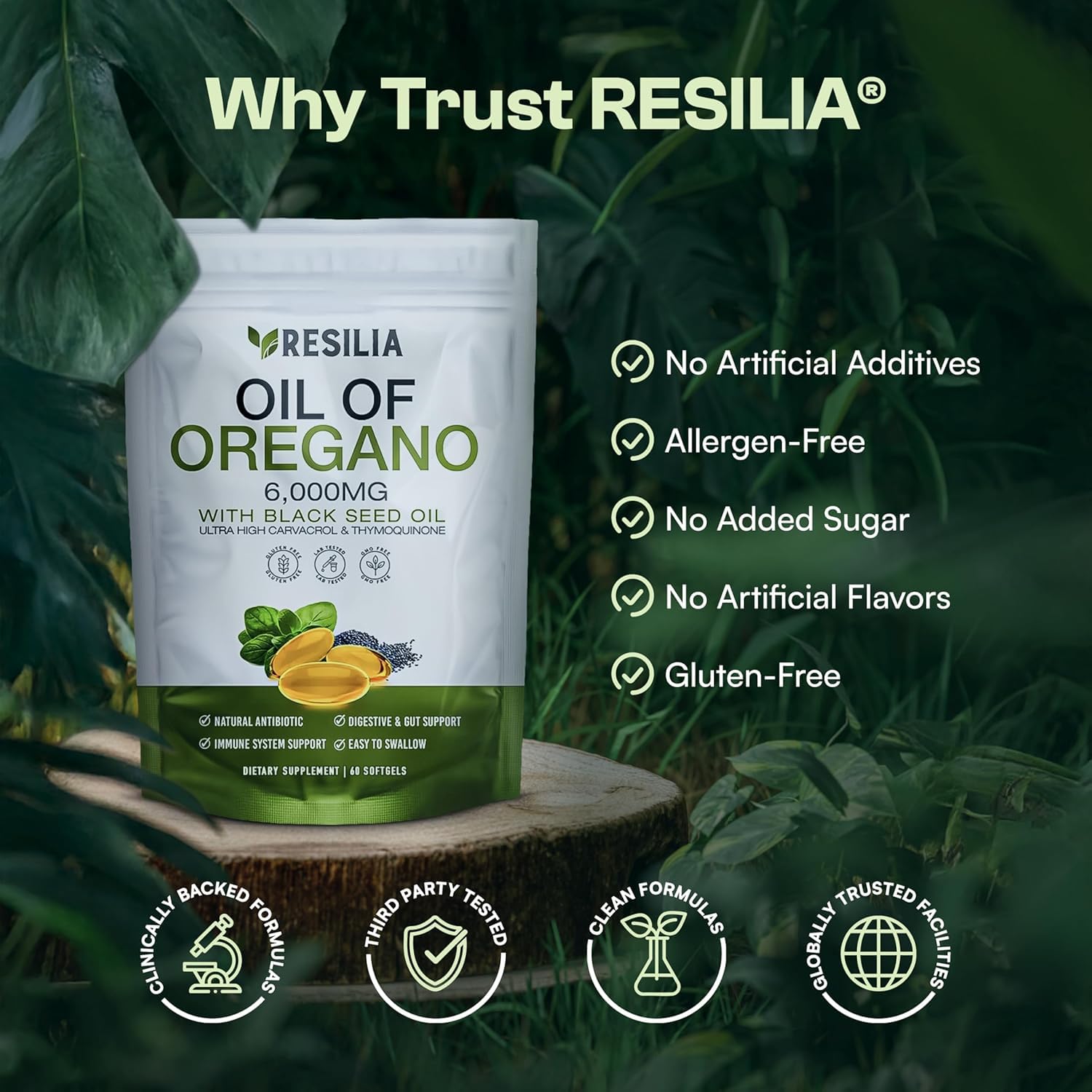 Resilia planta oregano orgánico, ingrediente natural del producto.