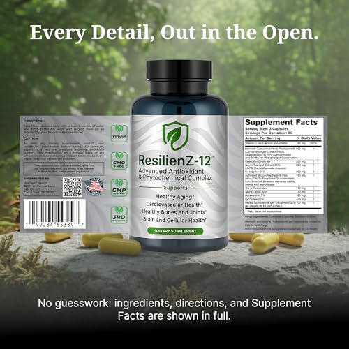 ResilienZ-12 cápsulas dosis diaria para apoyo antioxidante.