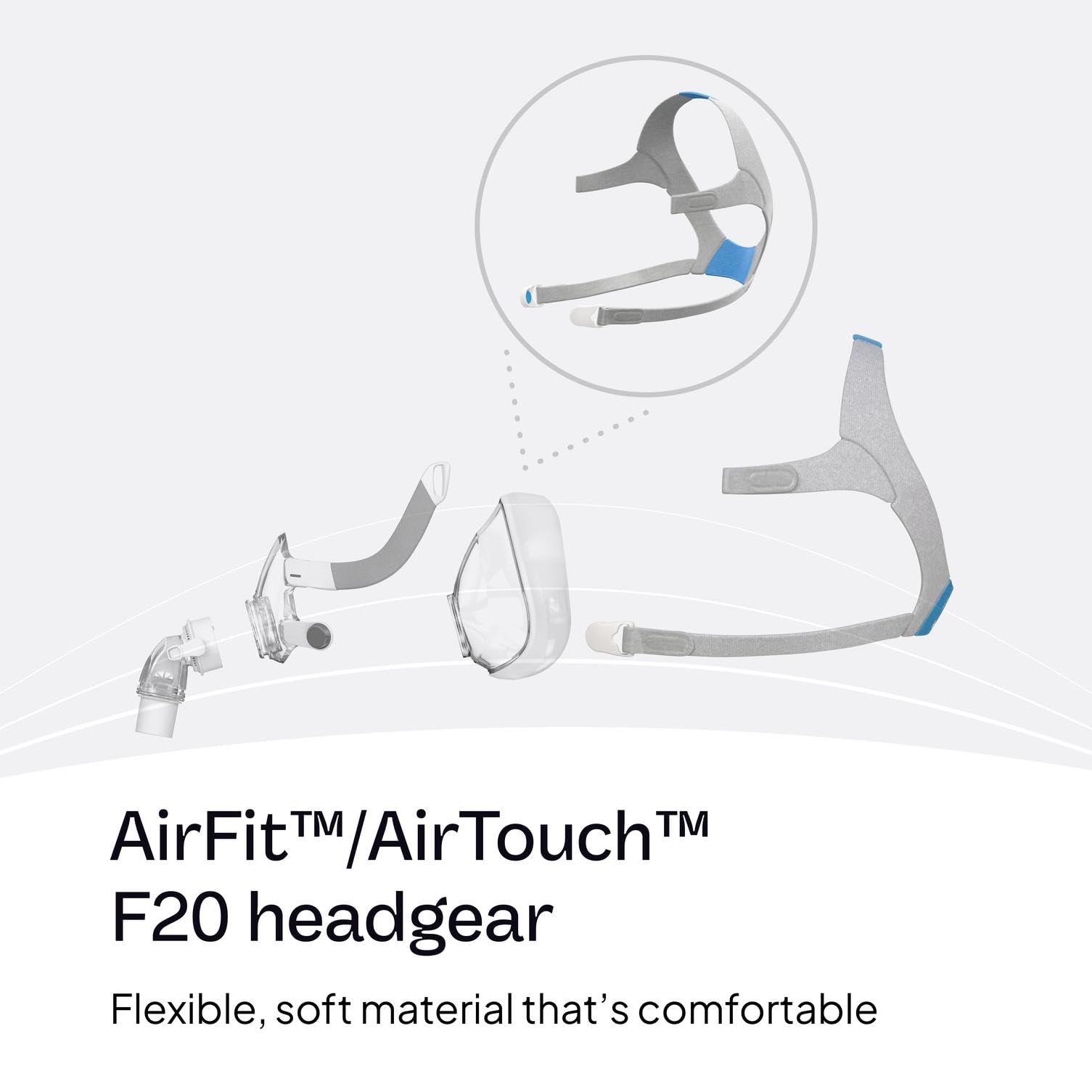 ResMed AirFit AirTouch F20 arnés ajustable para ajuste cómodo durante el sueño.