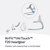 ResMed AirFit AirTouch F20 arnés ajustable para ajuste cómodo durante el sueño.