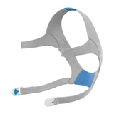 ResMed AirFit AirTouch N20 headgear azul, vista frontal, confort suave para dormir