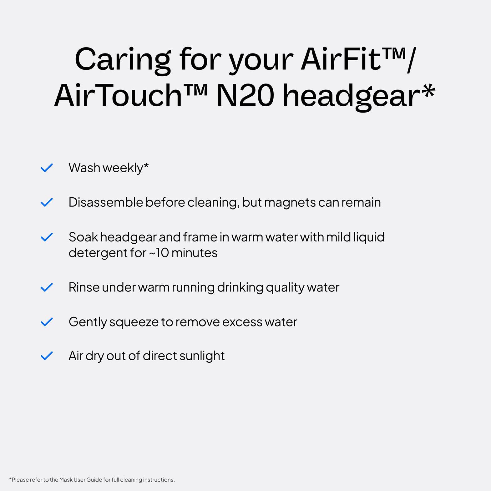 Material suave del headgear AirTouch N20, reduce irritación nocturna