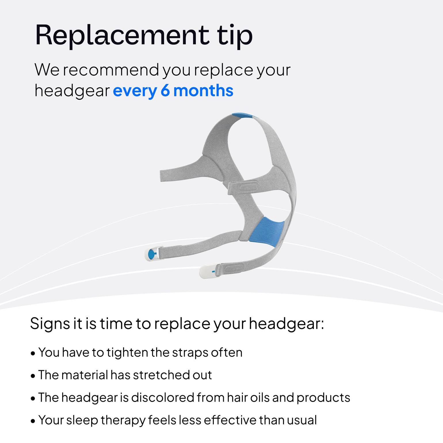 Tamaño mediano azul del headgear ResMed AirFit N20, ajuste cómodo