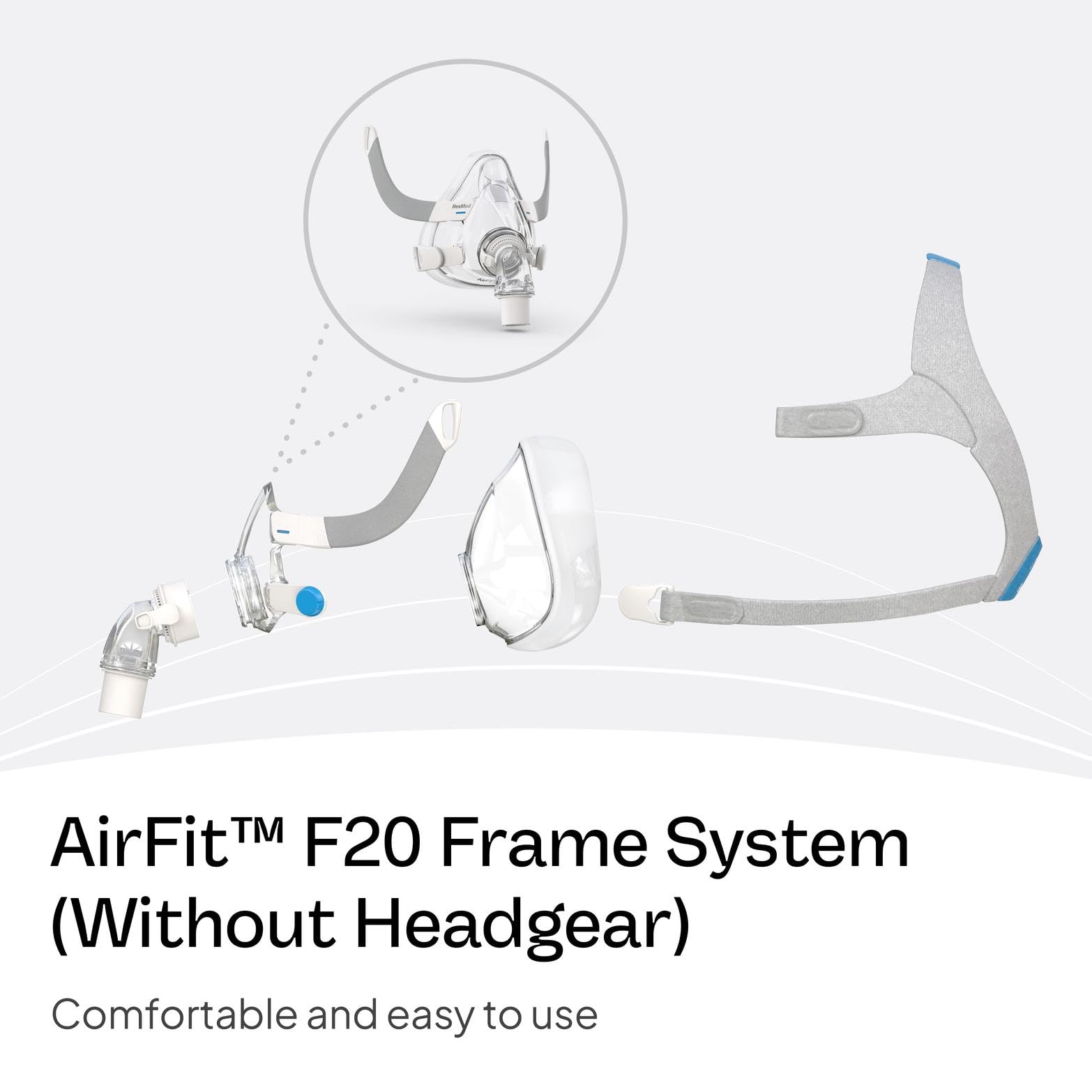 ResMed AirFit F20 codo-rapido para desconexión fácil durante la noche.