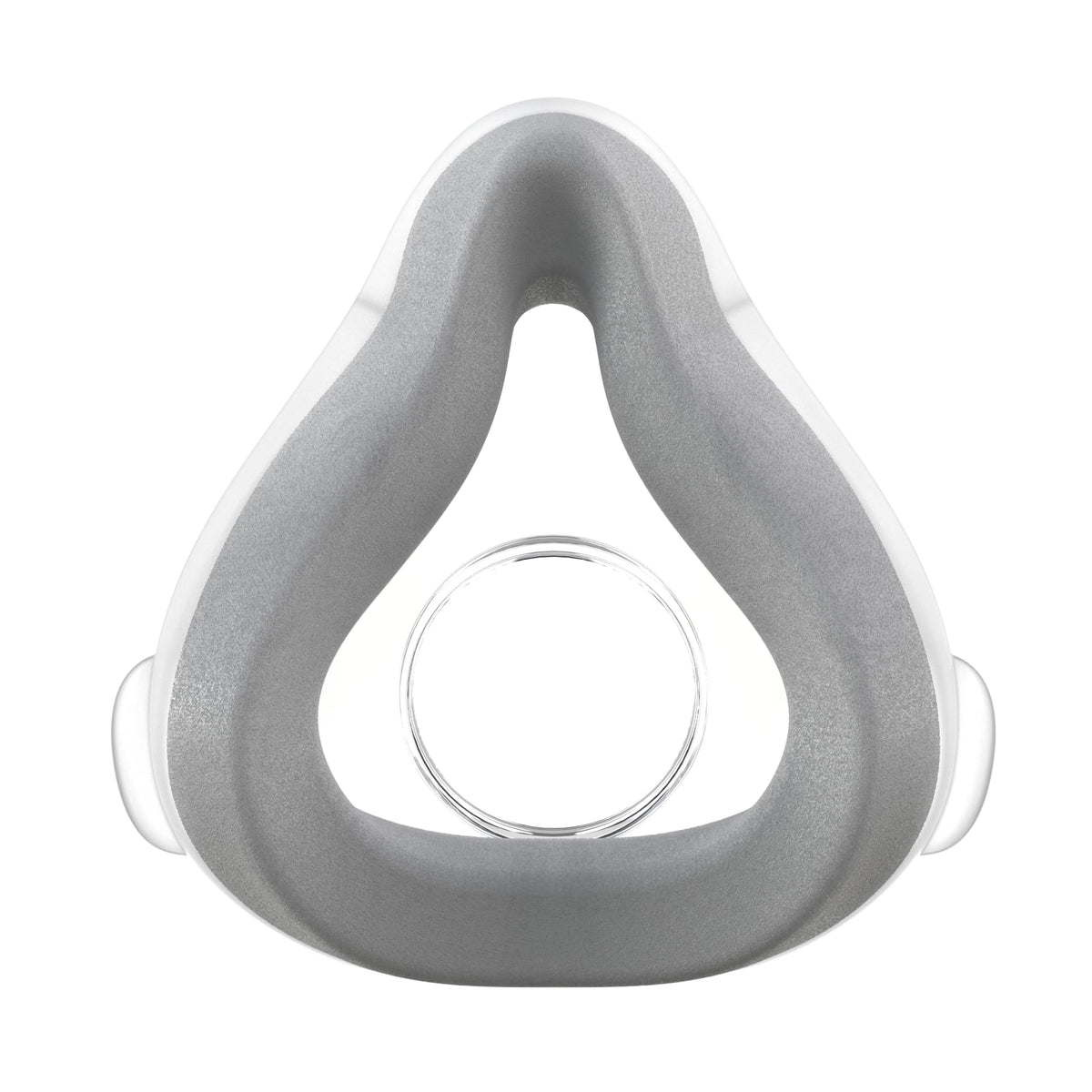 Cojín ResMed AirFit F20, vista frontal, ofrece ajuste cómodo durante la noche.