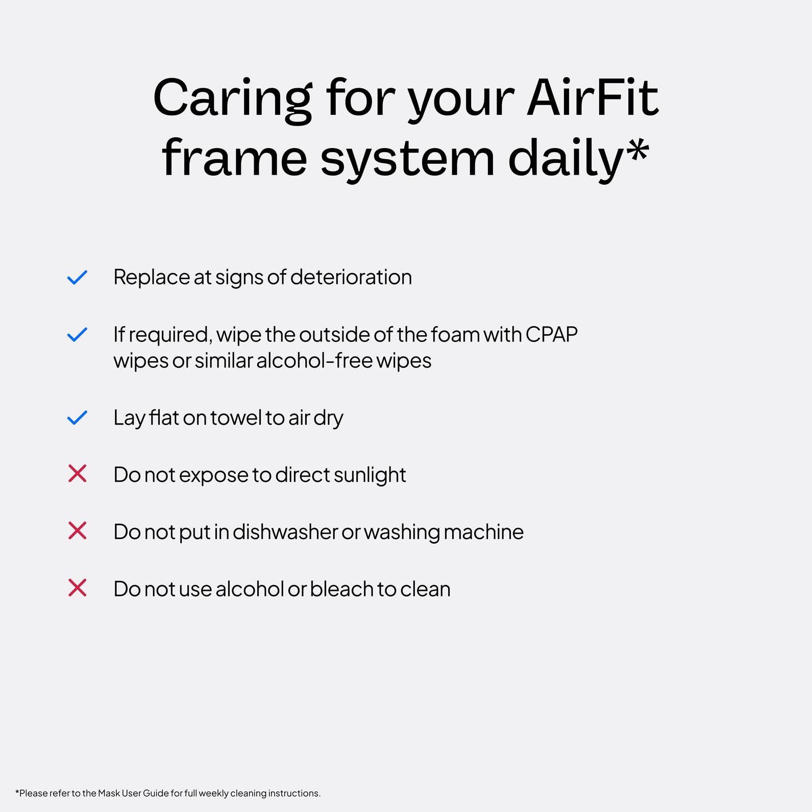 ResMed AirFit F20 detalle-marco: construcción ligera y duradera.