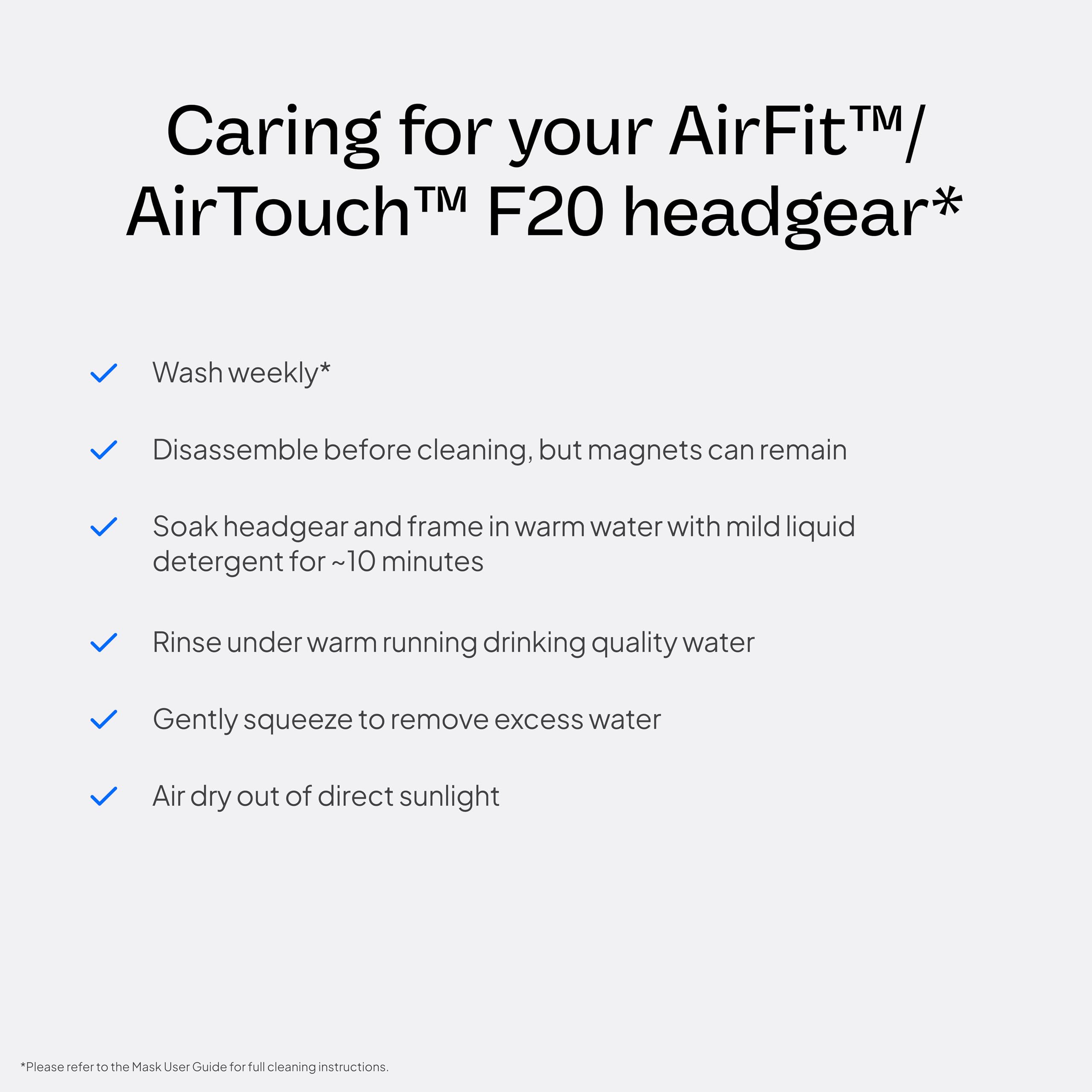 ResMed AirFit F20 Headgear con ajuste preciso para mayor estabilidad nocturna.