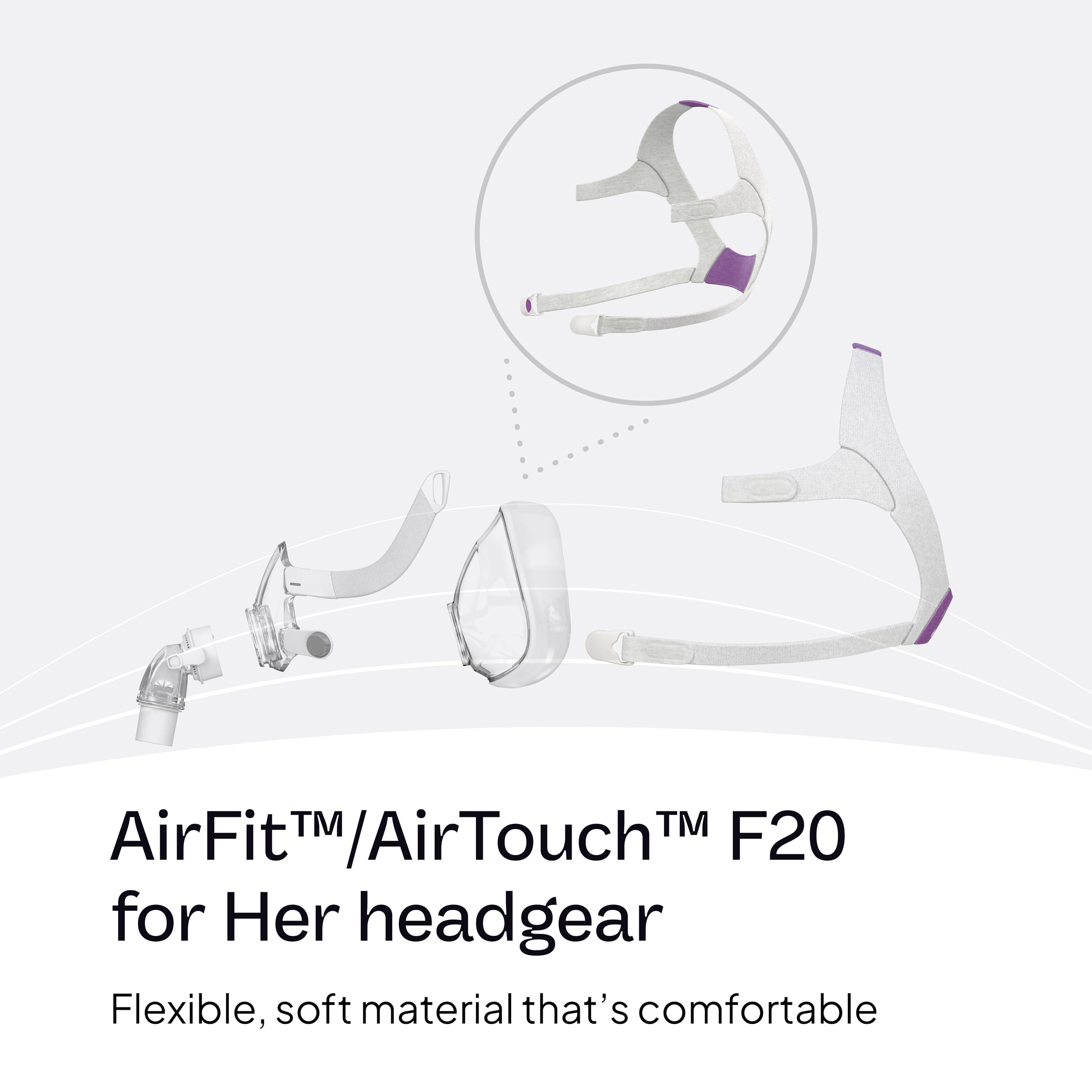 ResMed AirFit F20 Headgear rosa: tejido suave para mayor comodidad durante la noche.