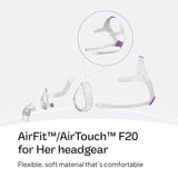 ResMed AirFit F20 Headgear rosa: tejido suave para mayor comodidad durante la noche.