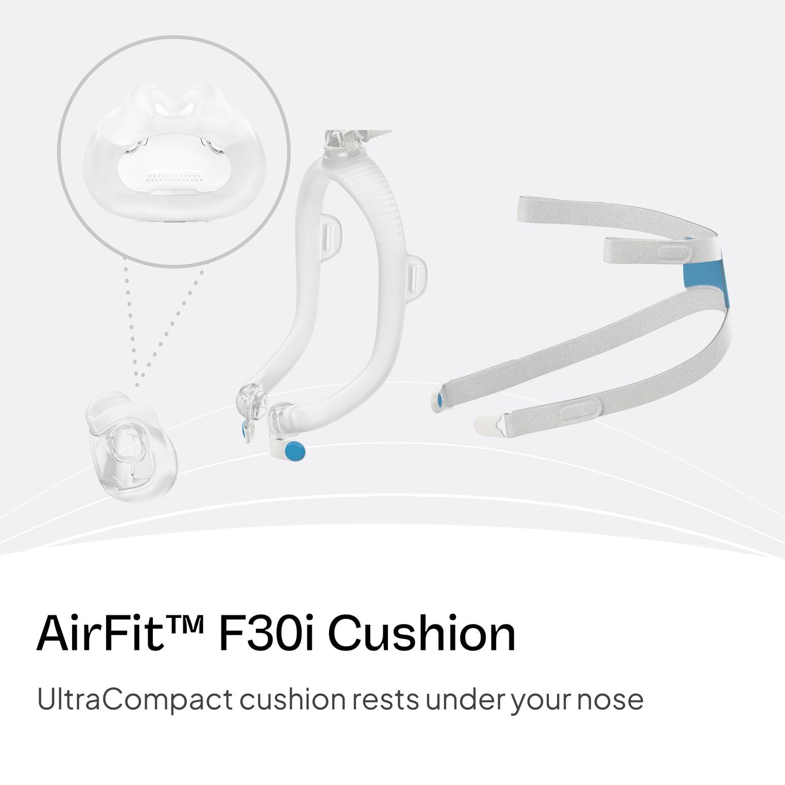 ResMed AirFit F30i cushion diseño ergonómico para confort durante la terapia CPAP
