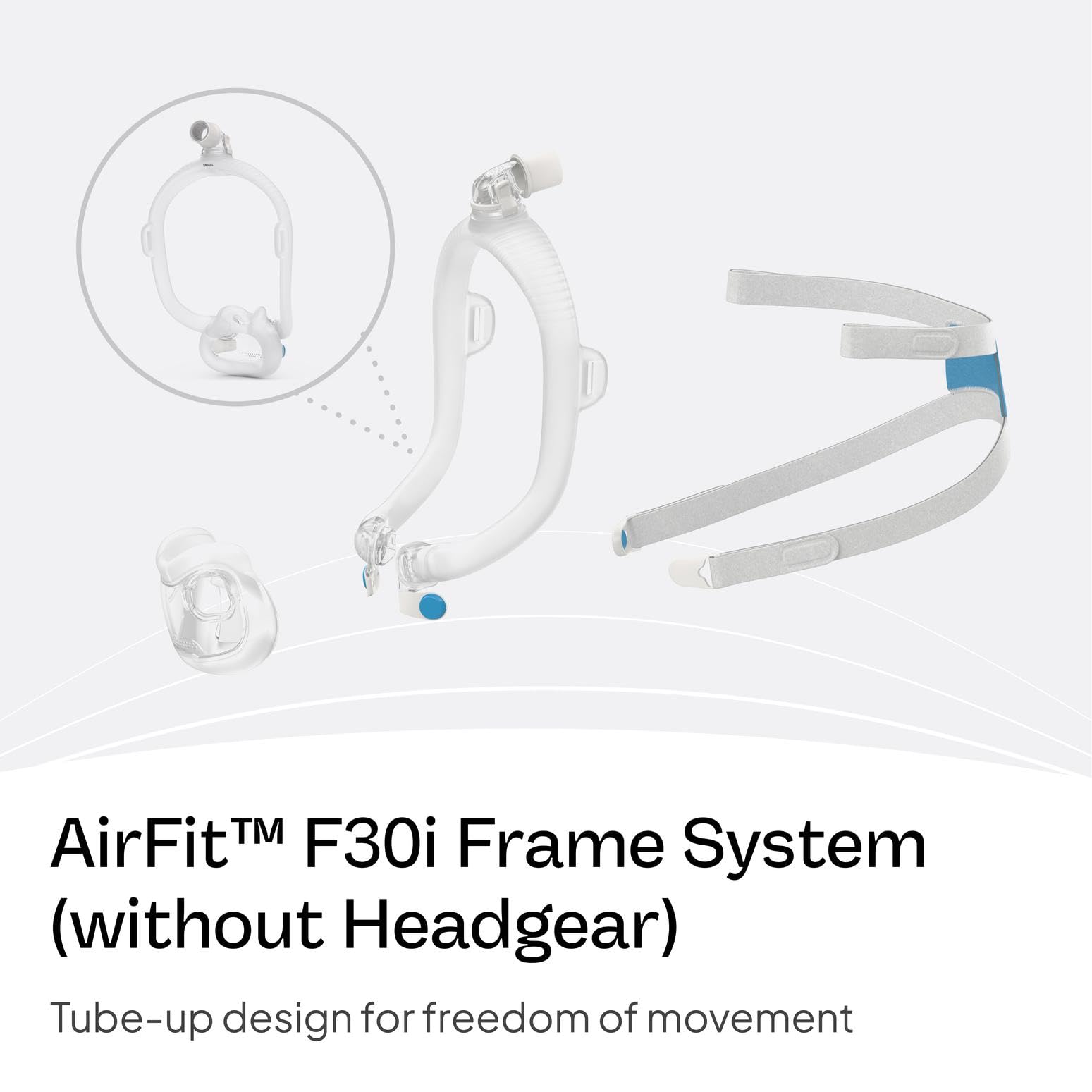 ResMed AirFit F30i: diseño minimalista, marco ligero para dormir cómodo.