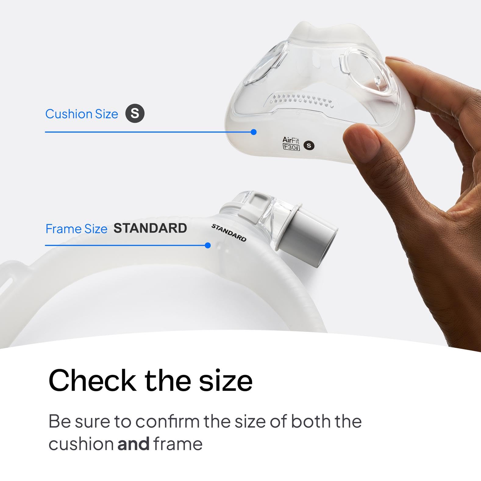 ResMed AirFit F30i: conexion tubo cabeza superior para mayor libertad de movimiento.
