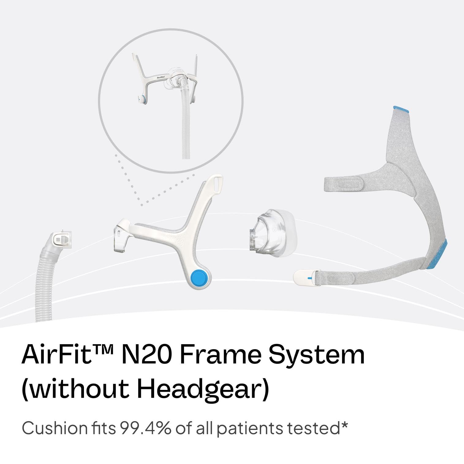 Almohadilla nasal AirFit N20, posicionamiento preciso y confort nocturno.