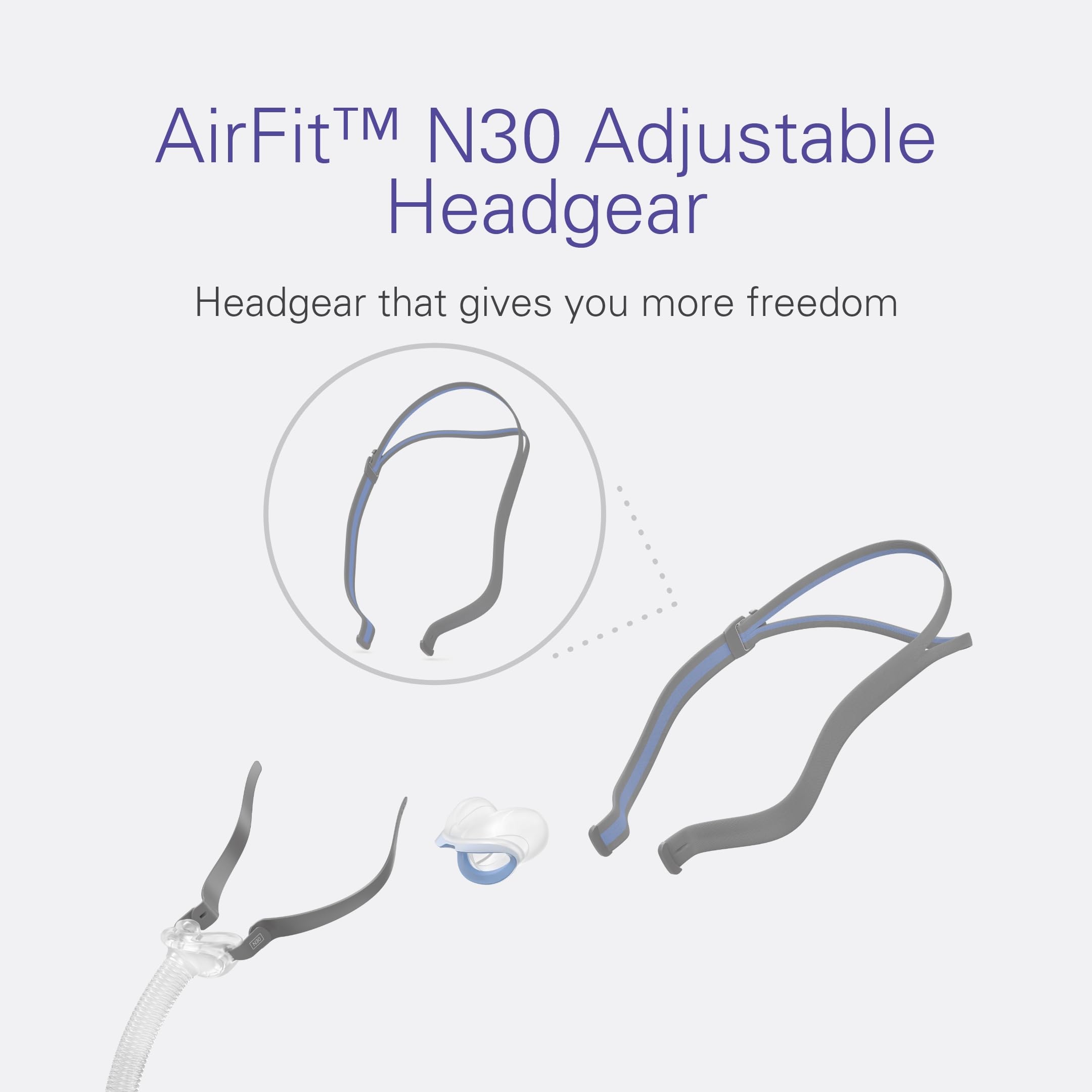 ResMed AirFit N30 clip lateral de ajuste para variaciones menores con comodidad.