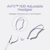ResMed AirFit N30 clip lateral de ajuste para variaciones menores con comodidad.