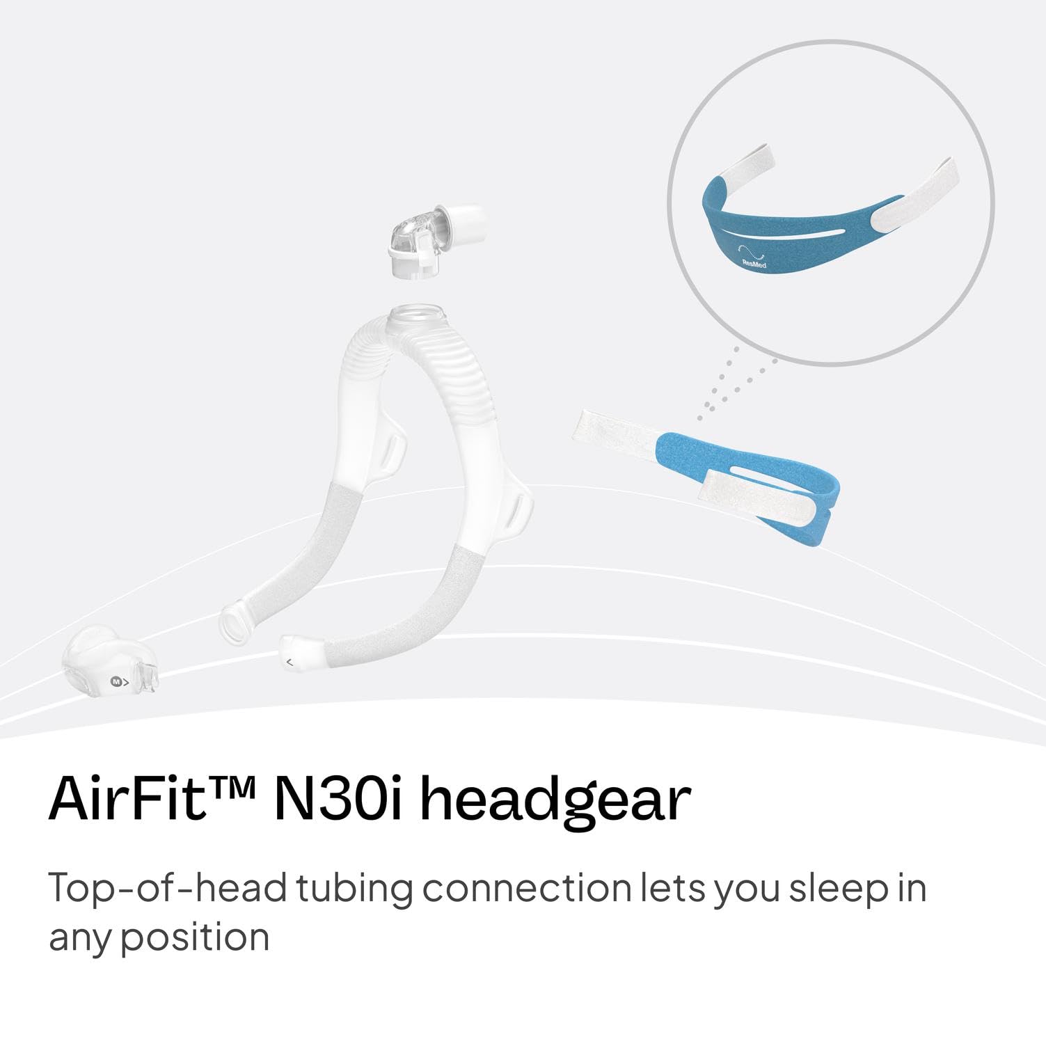 Ajuste estable de la correa ResMed AirFit N30i/P30i para movimientos nocturnos.