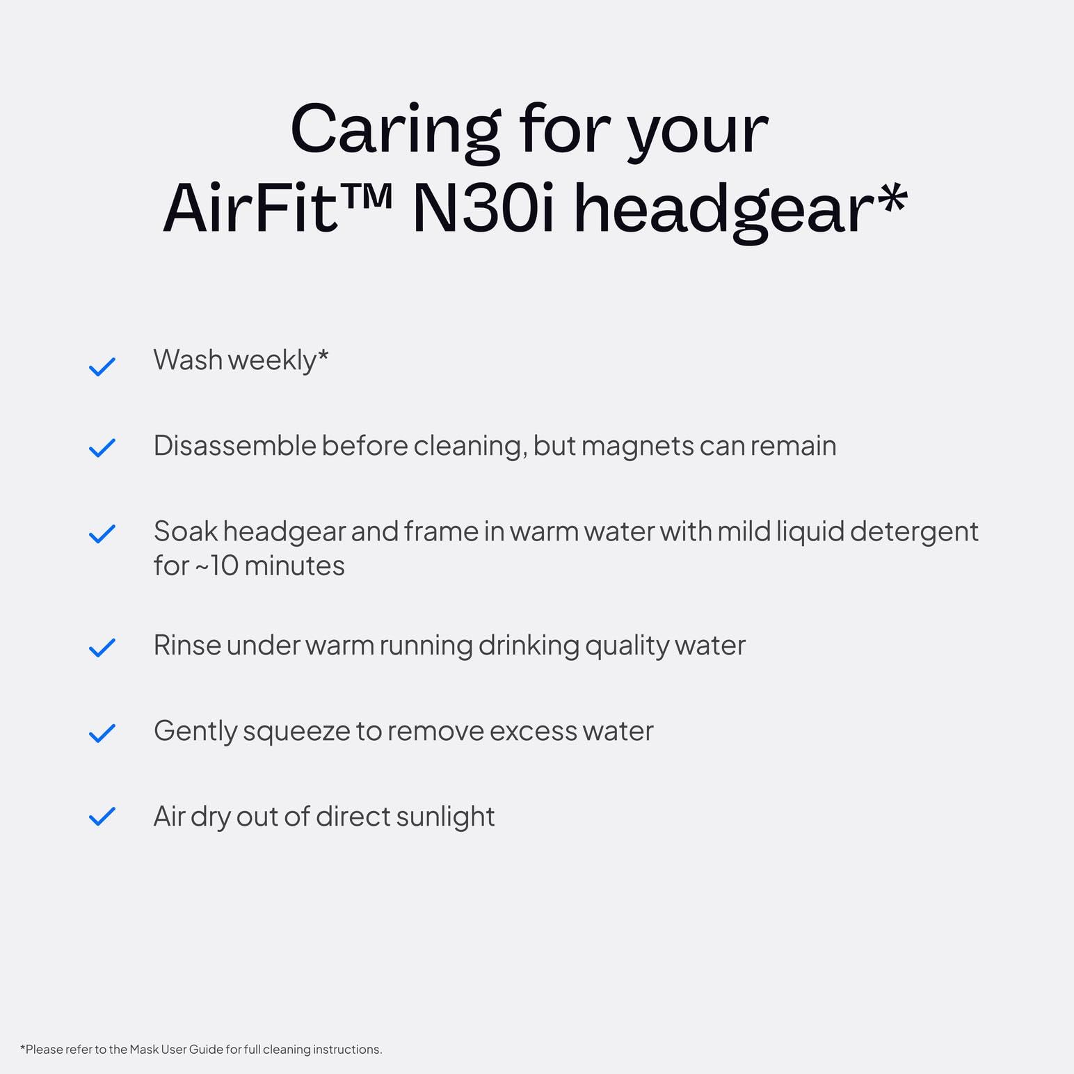 Conexión rápida con el codo de la correa ResMed AirFit N30i/P30i para desconexión fácil.