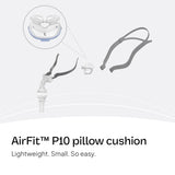 ResMed AirFit P10 almohadilla nasal vista lateral, seguridad y estabilidad en el sueño