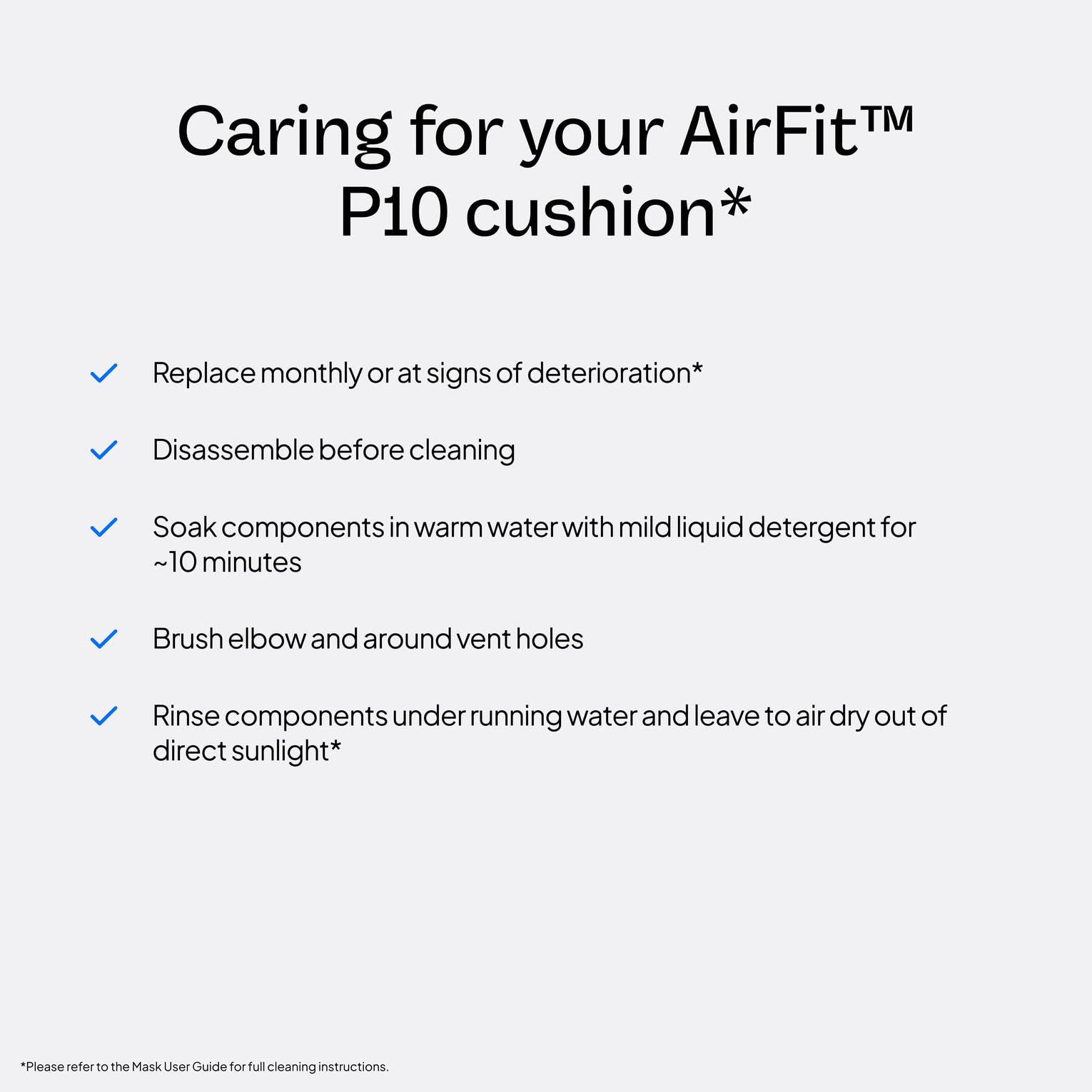 ResMed AirFit P10 cojín con ajuste sencillo para uso rápido.