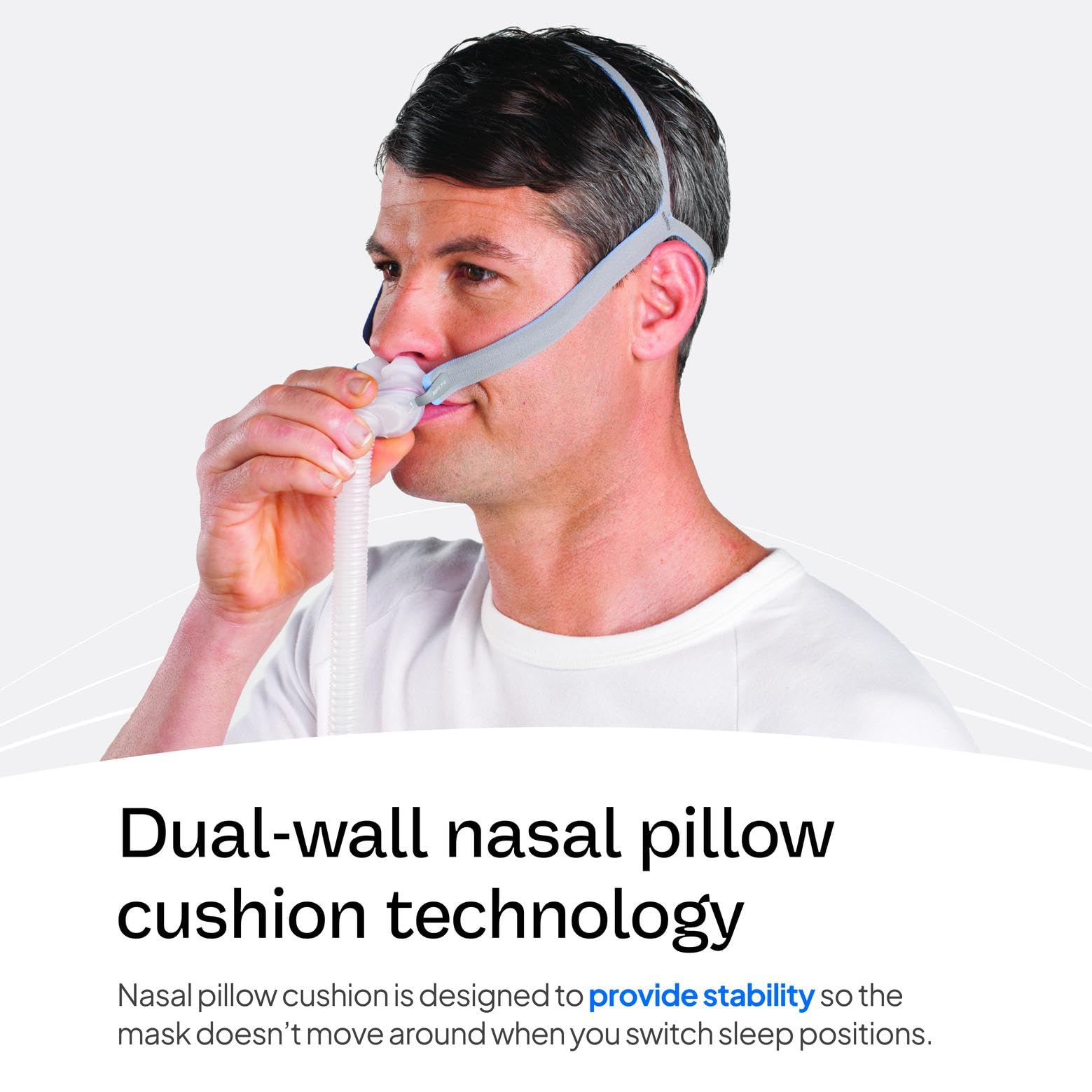 ResMed AirFit P10 cojín ligero para comodidad y menor fatiga.
