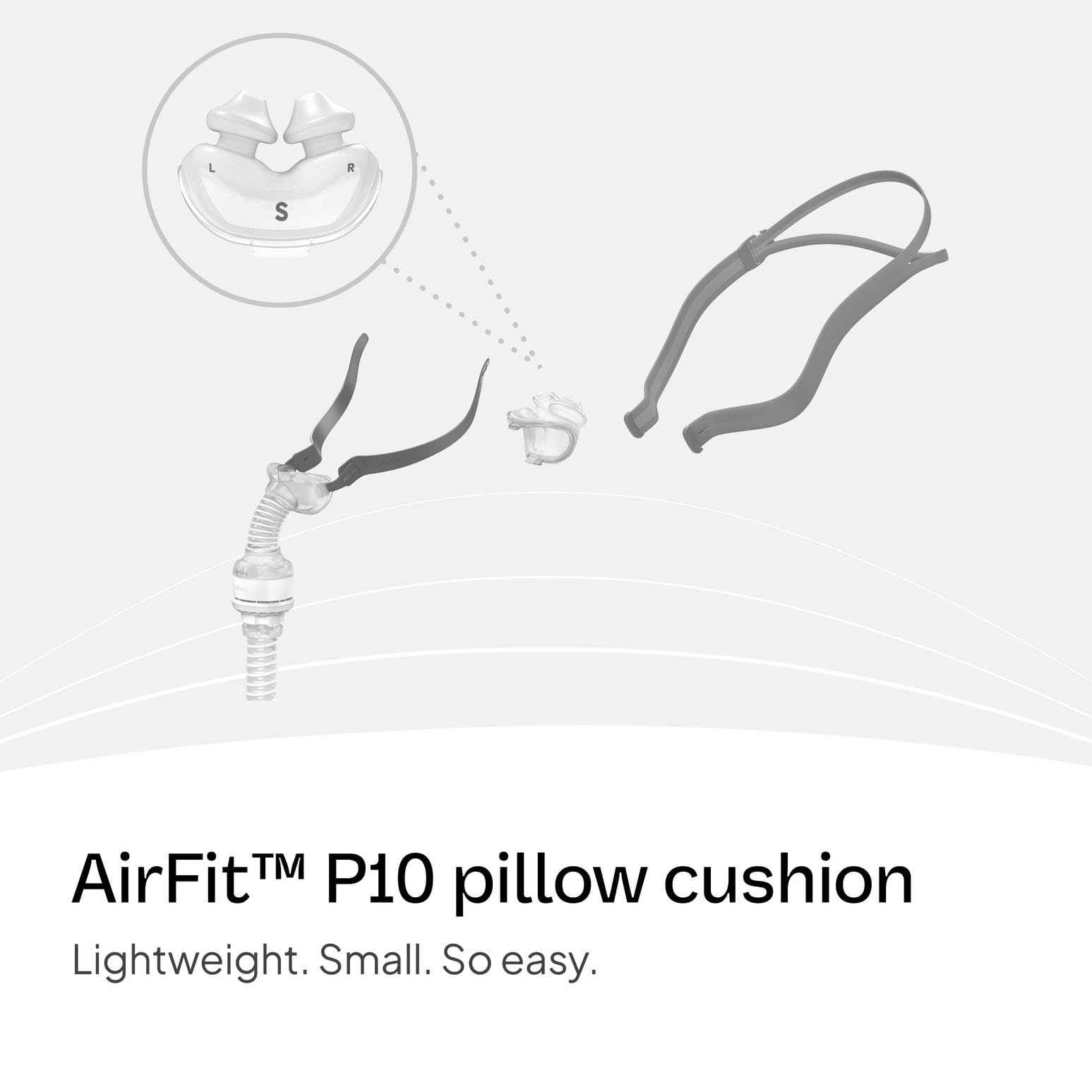 ResMed AirFit P10 cojín de silicona de doble pared para ajuste estable.